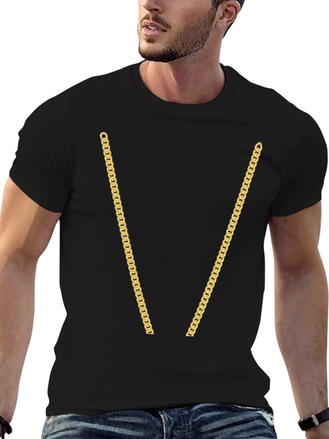 Black Gold Chain Print Black T-Shirt view 6