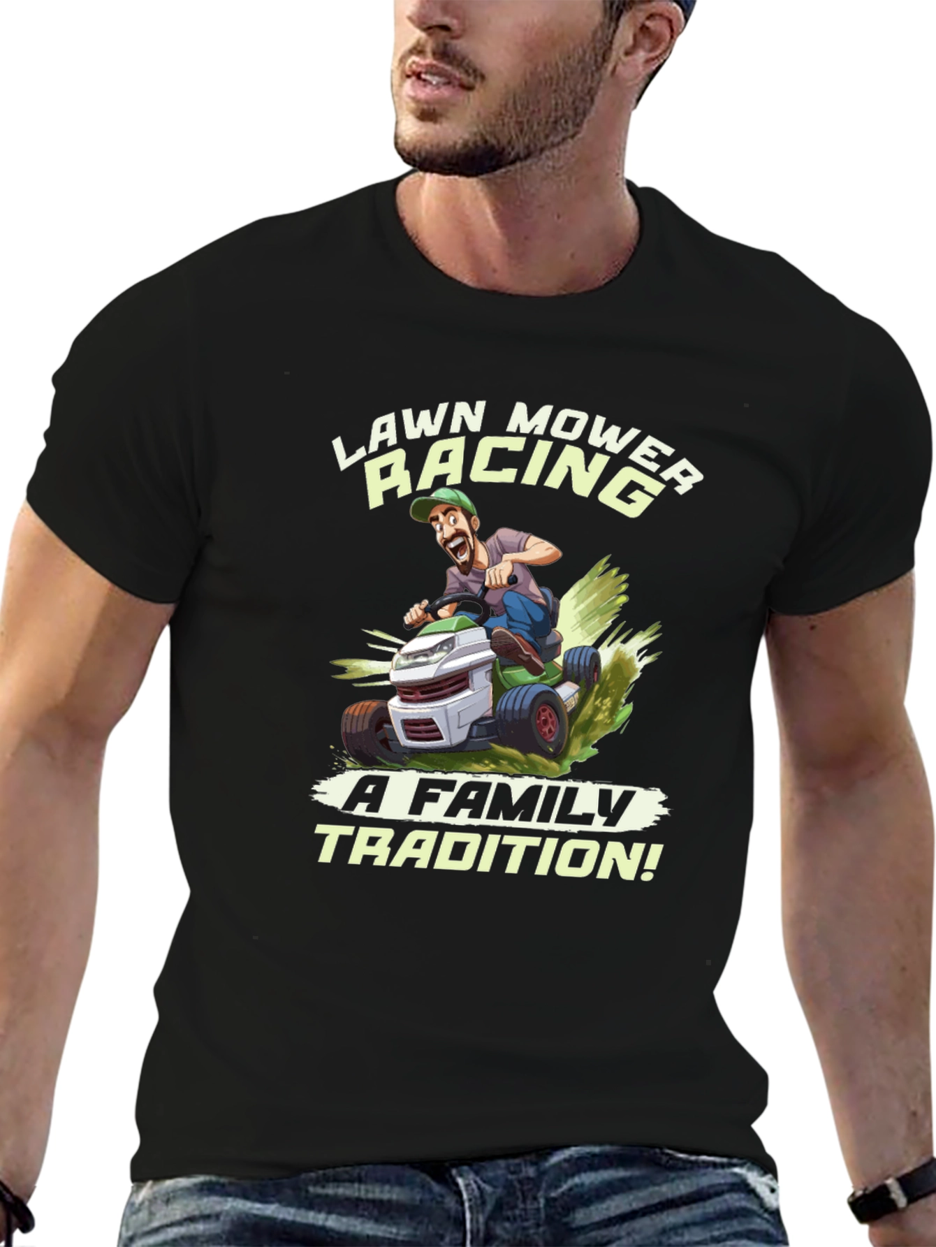 Black Lawn Mower Racing T-Shirt - Family Tradition Tee view 6