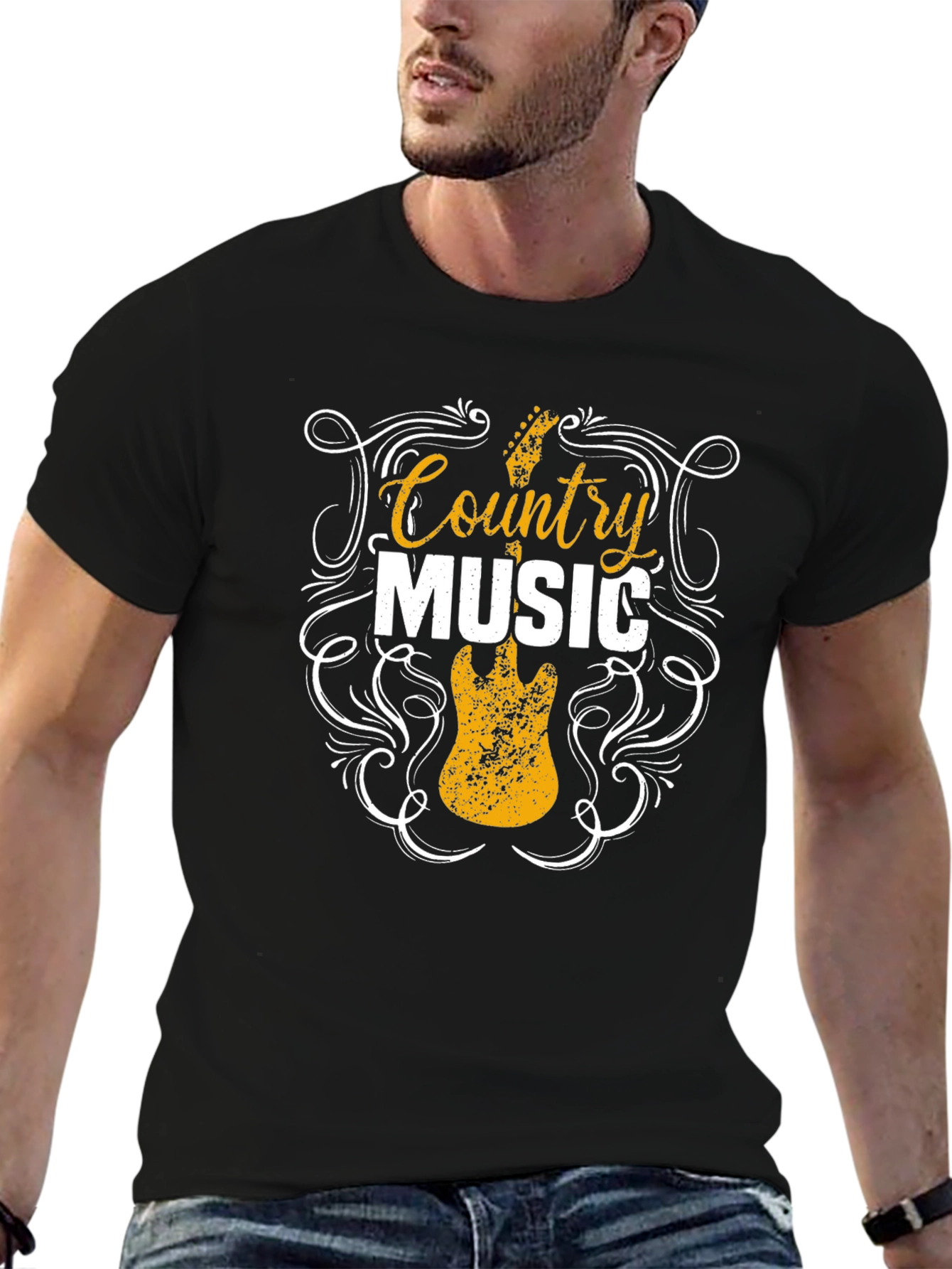 Black Country Music Guitar T-Shirt view 6
