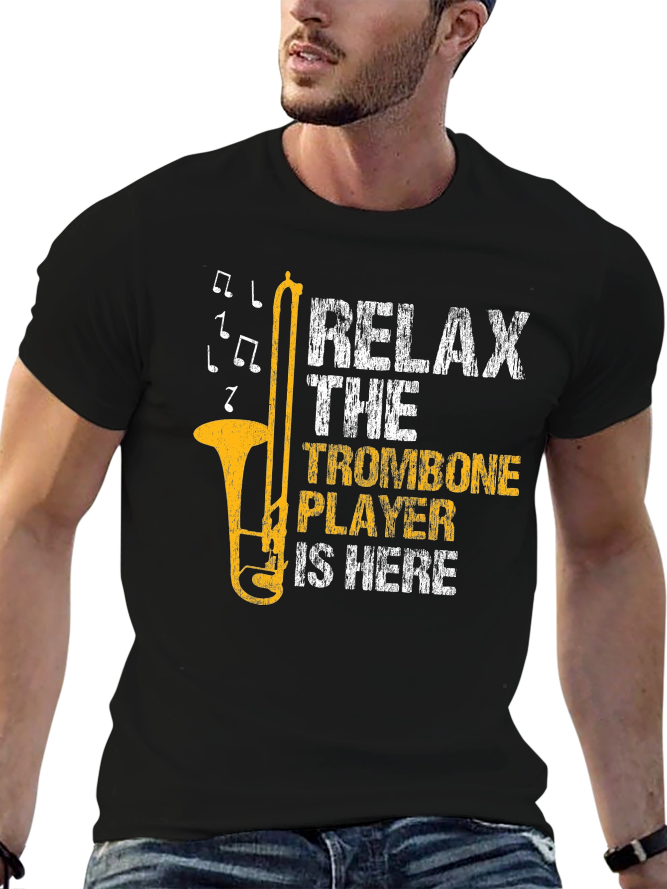 Black Relax Trombone Player T-Shirt view 6