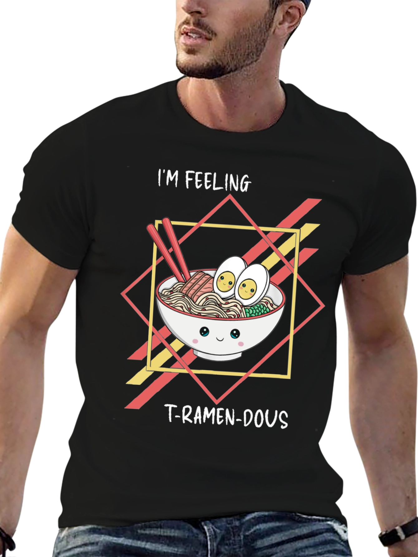 Black I'm Feeling T-Ramen-Dous Black T-Shirt view 6