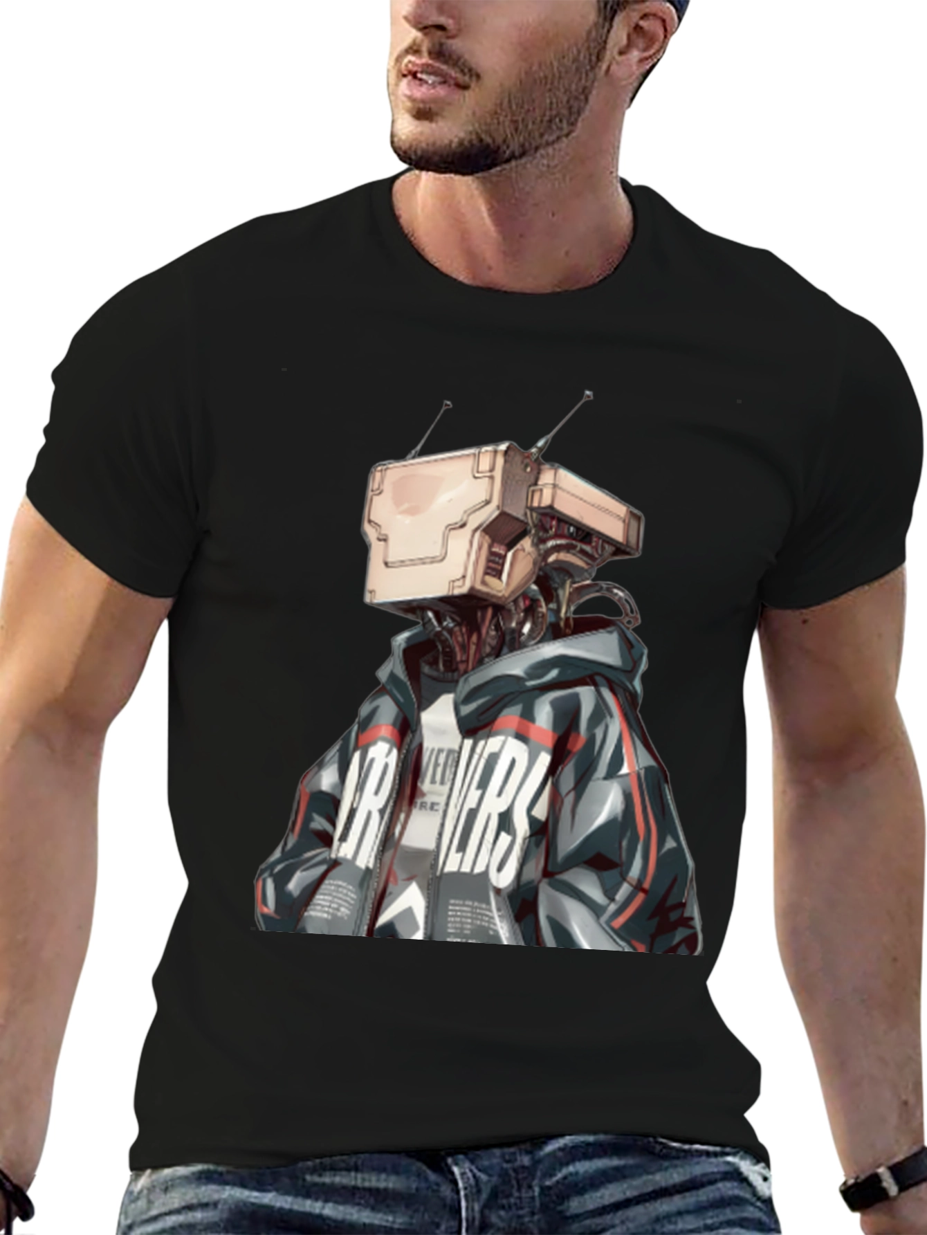 Black Robot Head Graphic Black T-Shirt view 6