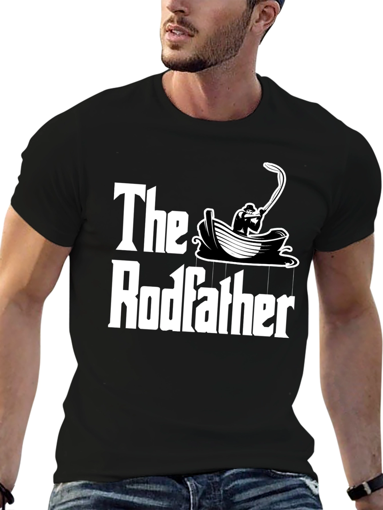 Black The Rodfather T-Shirt Fishing Design view 6