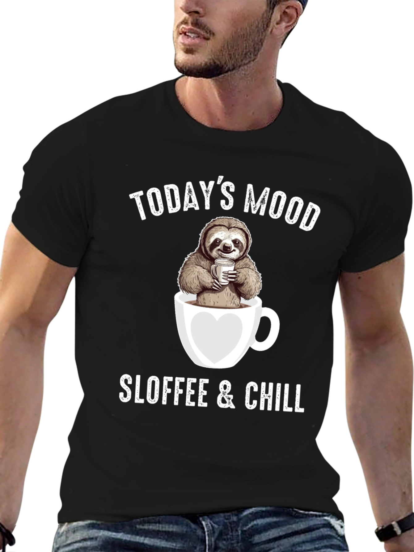 Black Sloffee & Chill Sloth Coffee Lover T-Shirt view 6