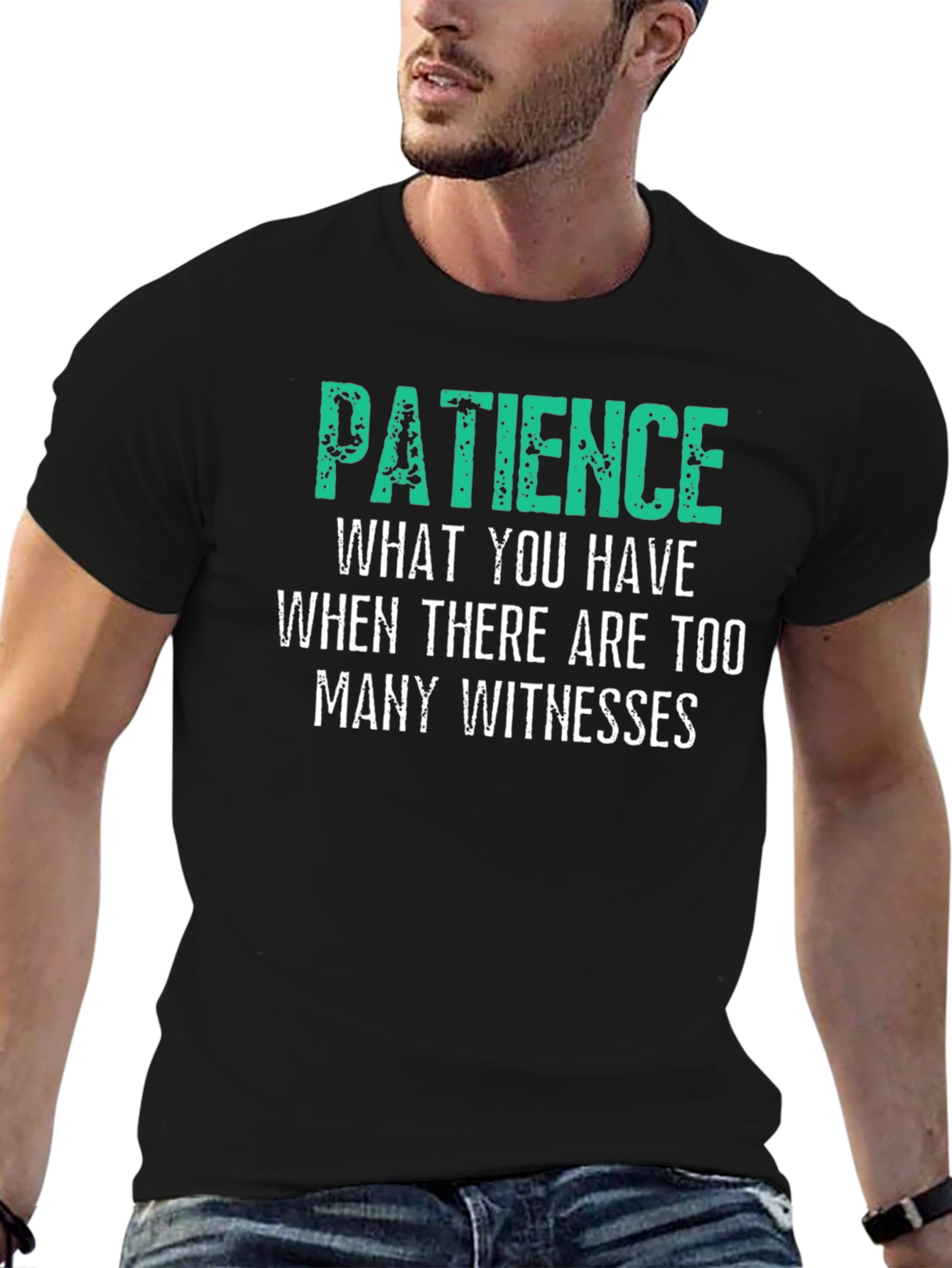 Black Funny Patience Graphic Print Black T-Shirt view 6