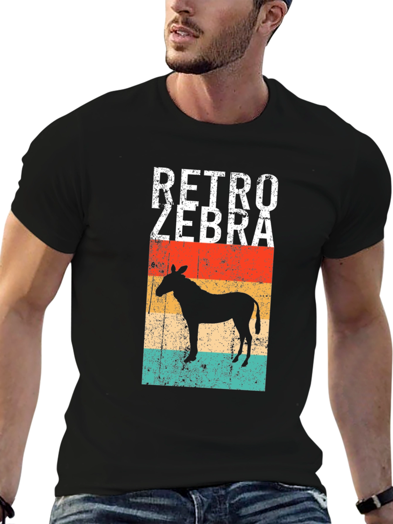 Black Retro Zebra Graphic Tee - Vintage Style view 6