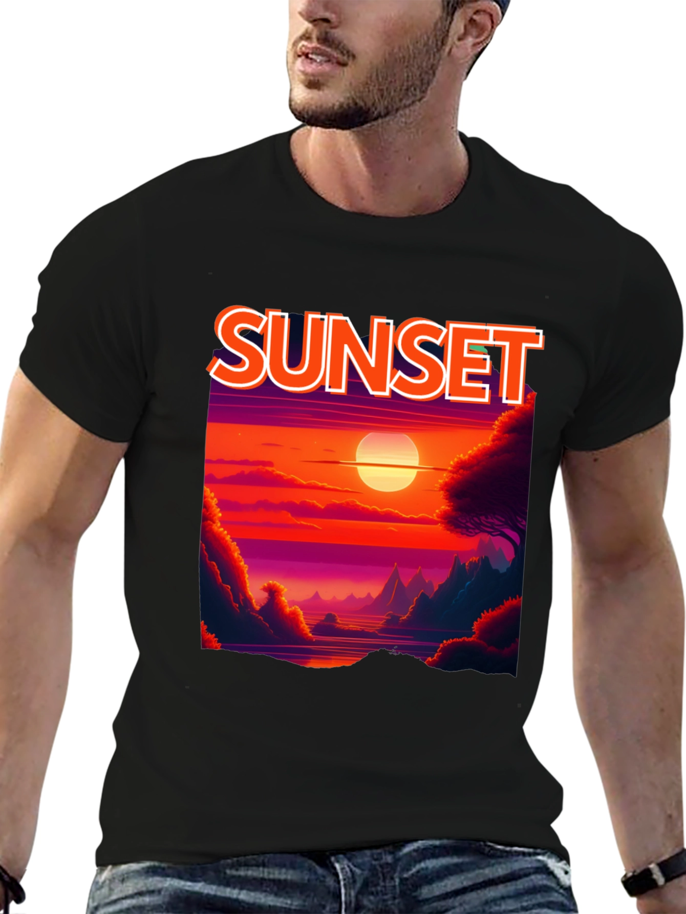 Black Sunset Graphic T-Shirt - Vibrant Landscape Tee view 6
