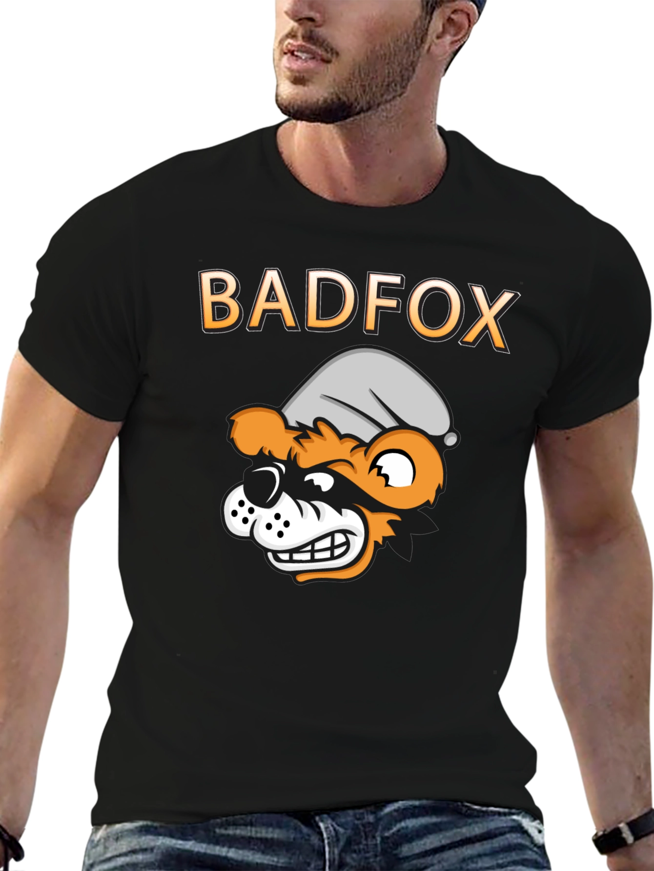 Black Bad Fox Cartoon Graphic Print T-Shirt view 6
