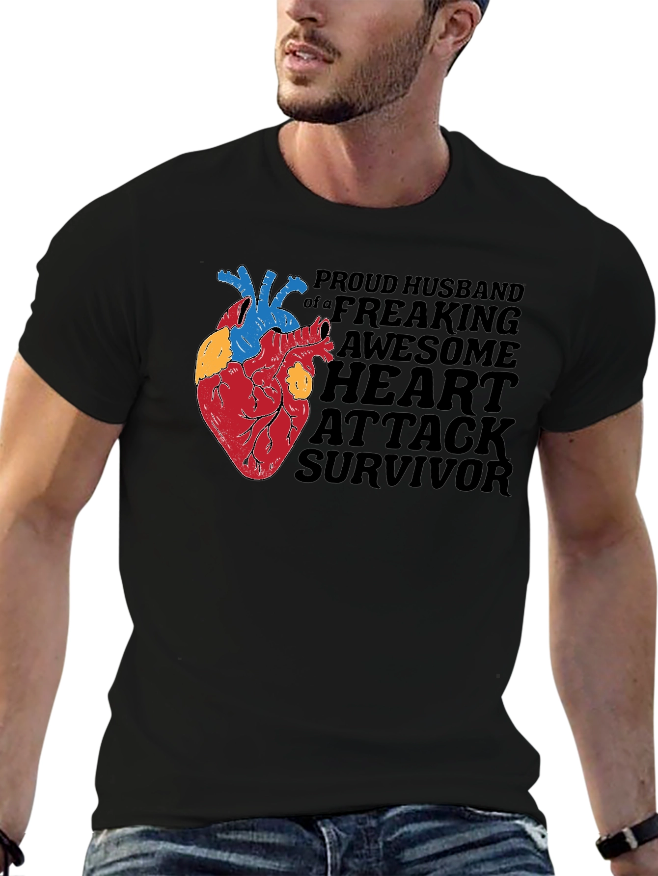Proud Husband Heart Attack Survivor Graphic Tee - 6