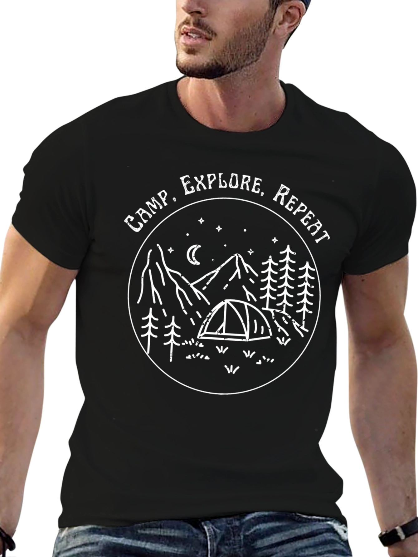 Black Camp Explore Repeat Graphic Tee - Adventure Awaits view 6