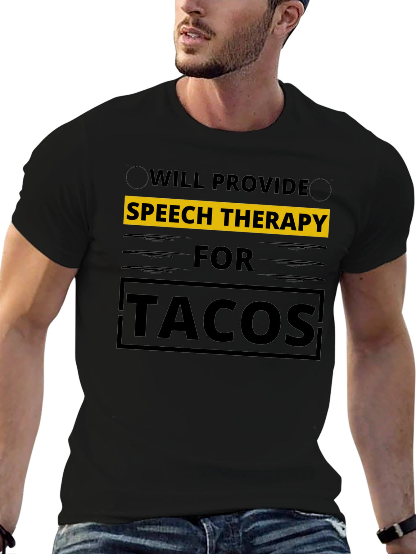 Black Speech Therapy for Tacos T-Shirt view 6