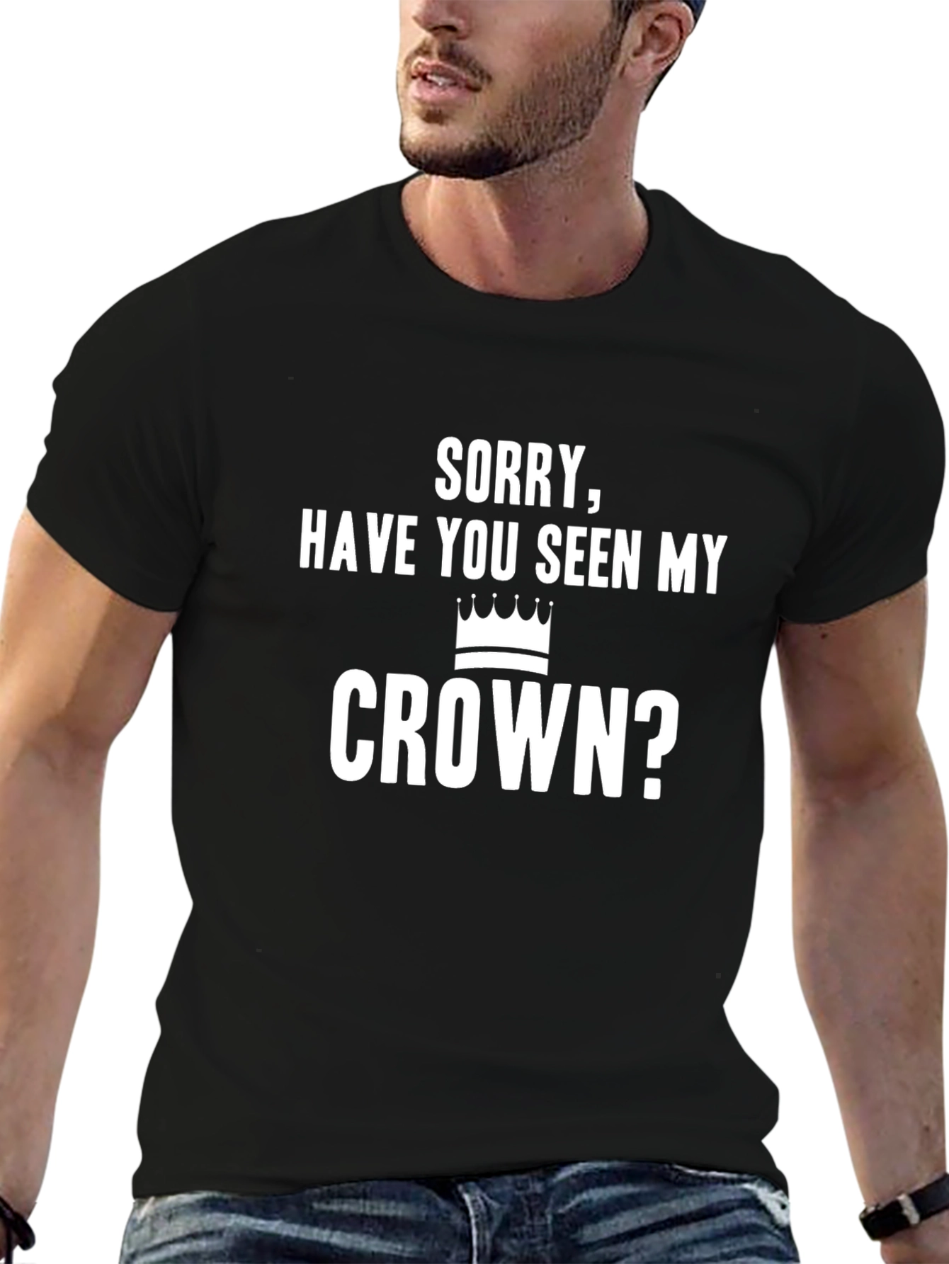Black Men's "Sorry, Have You Seen My Crown?" Black T-Shirt view 6