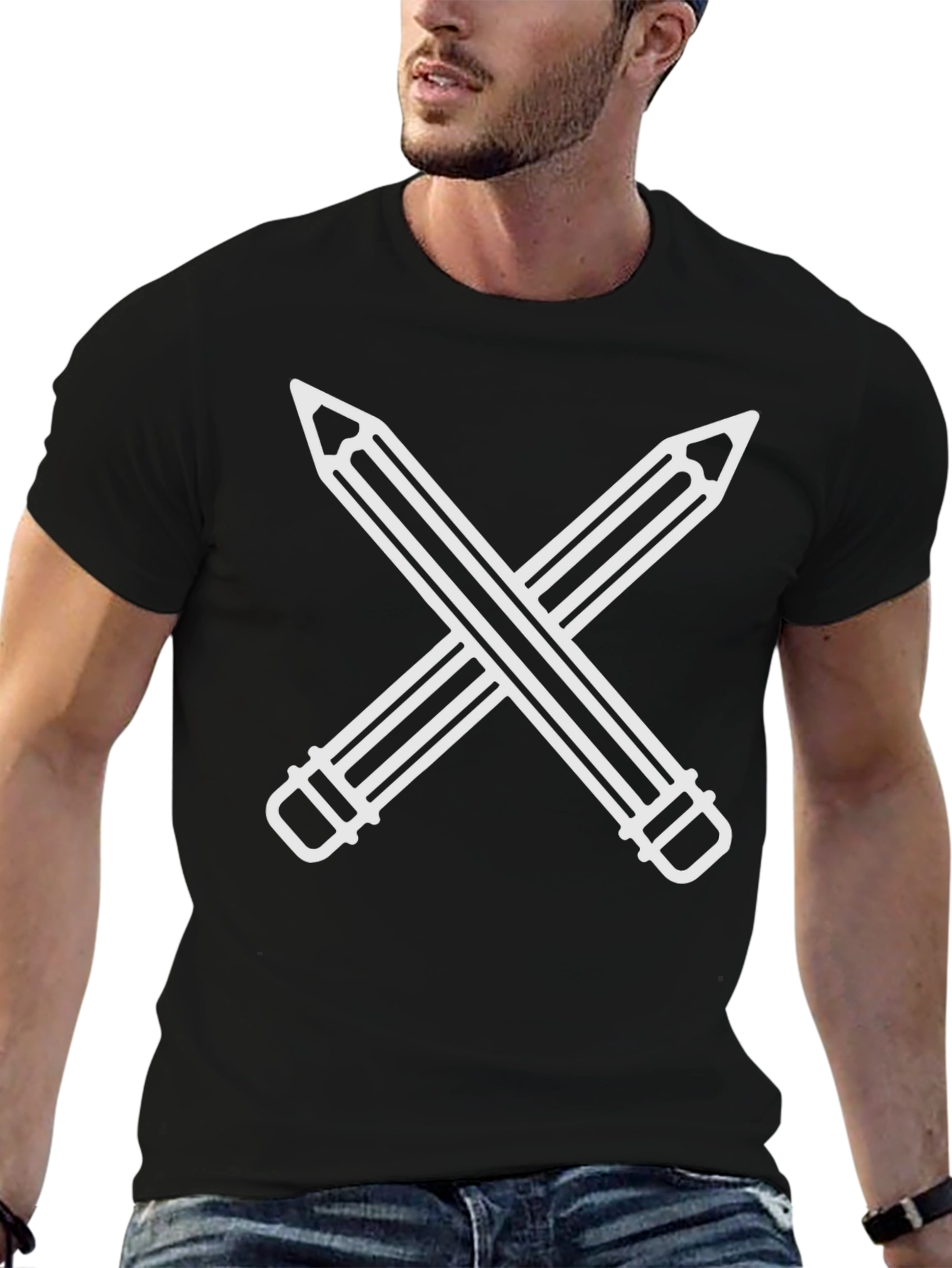 Black Pencil Cross Graphic Tee - Black Unisex T-Shirt view 6