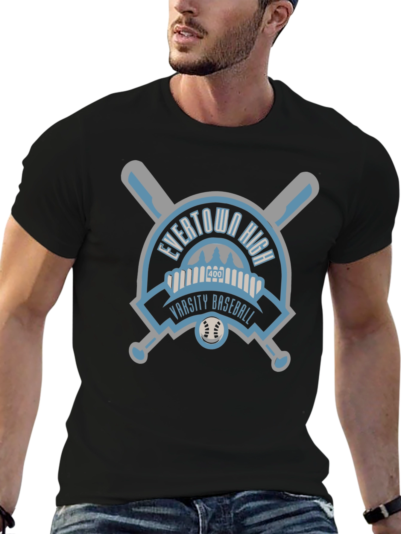 Black Evertown High Varsity Baseball Black T-Shirt view 6