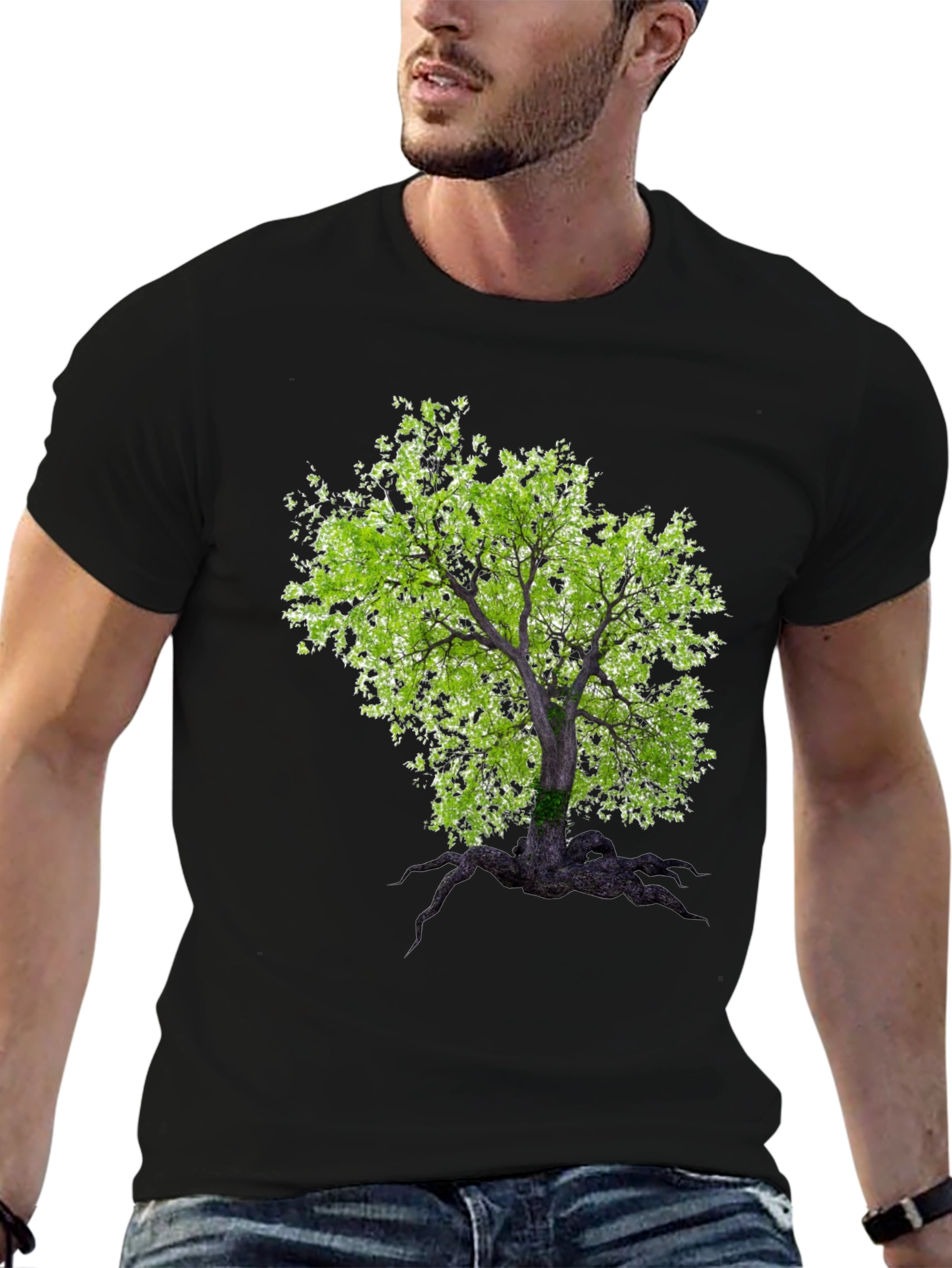 Black Arboreal Print Black T-Shirt view 6