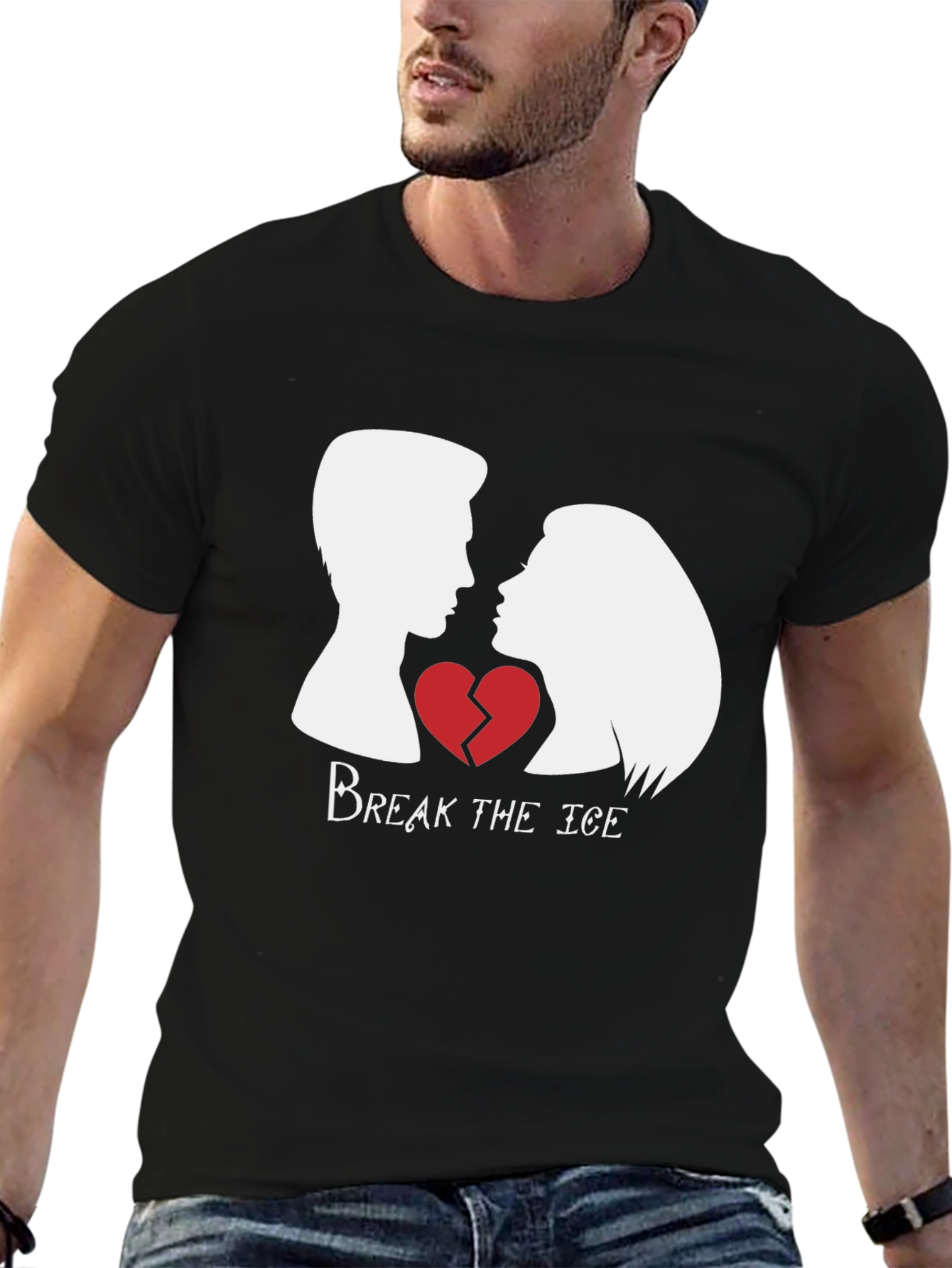 Black Break the Ice Graphic Tee - Couple's Heart Shirt view 6