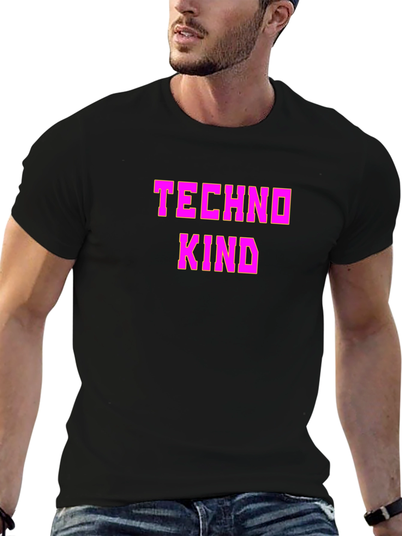 Black Techno Kind Graphic Tee - Black Crew Neck T-Shirt view 6