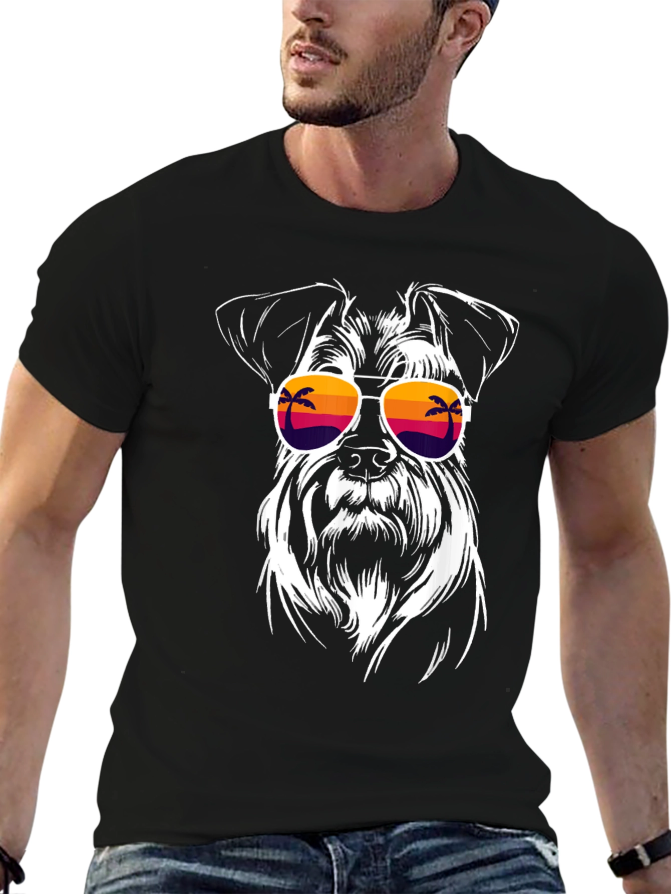 Black Cool Dog with Sunglasses Black T-Shirt view 6