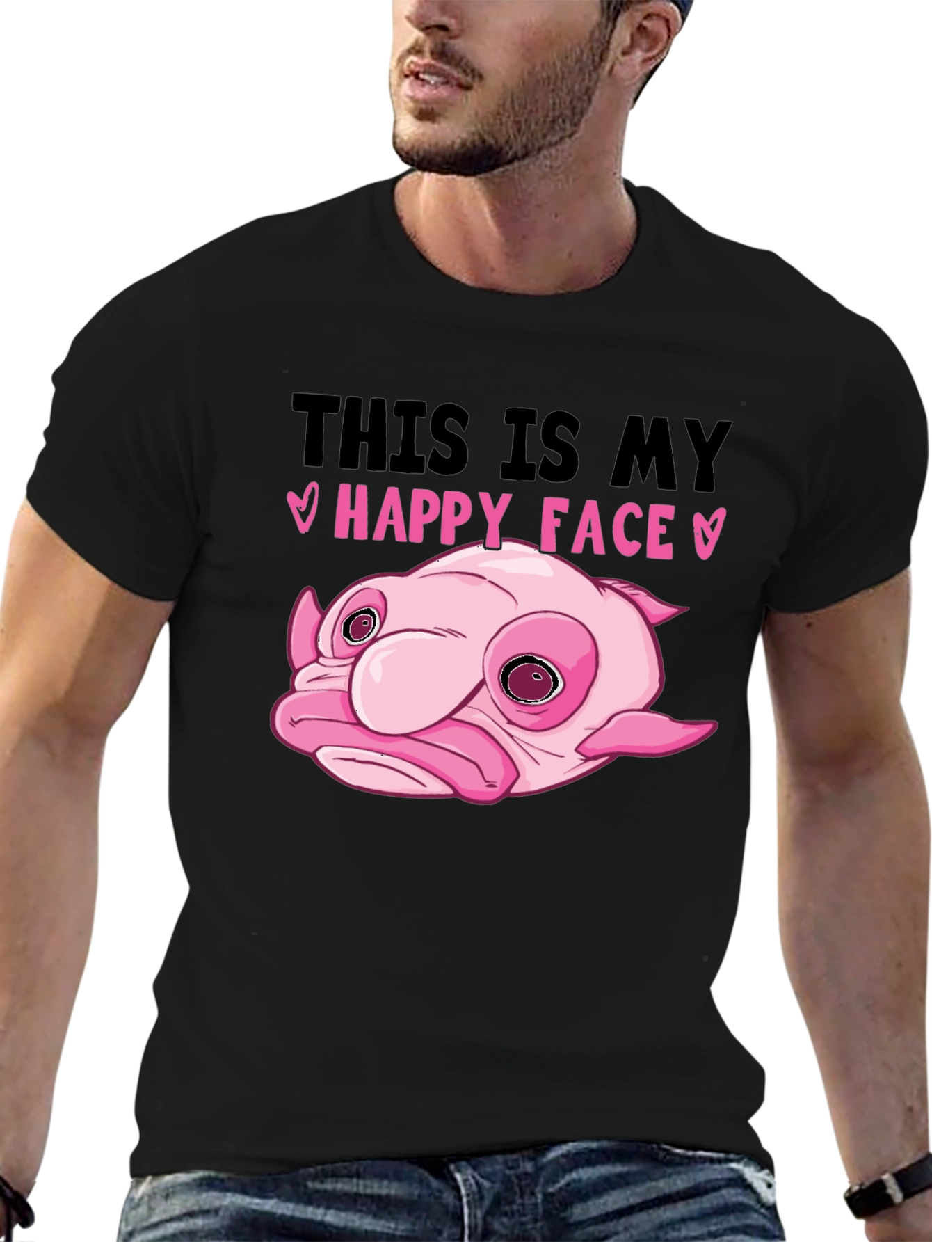 Black Blobfish Happy Face Black T-Shirt view 6