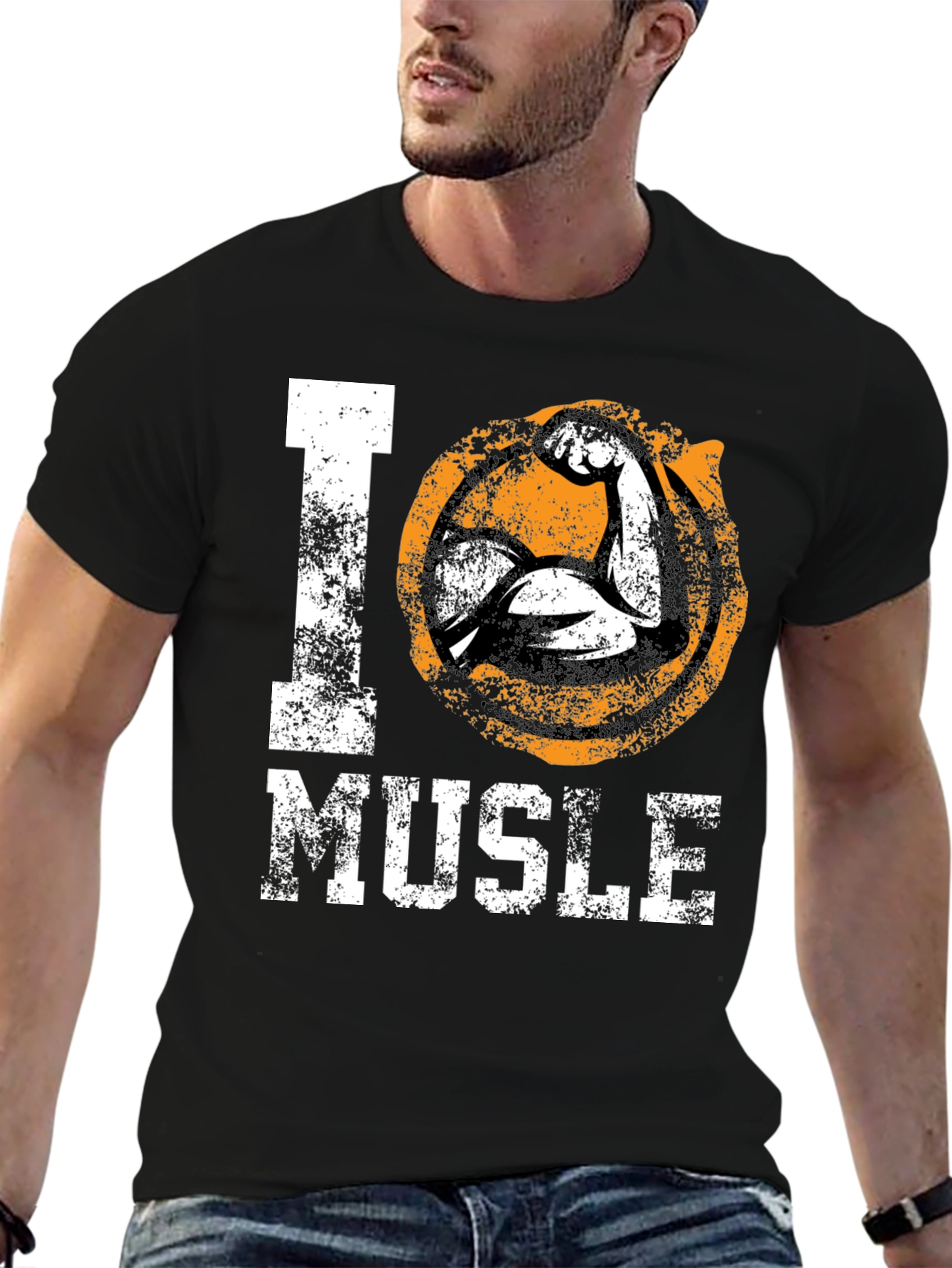 Black I Love Muscle T-Shirt view 6