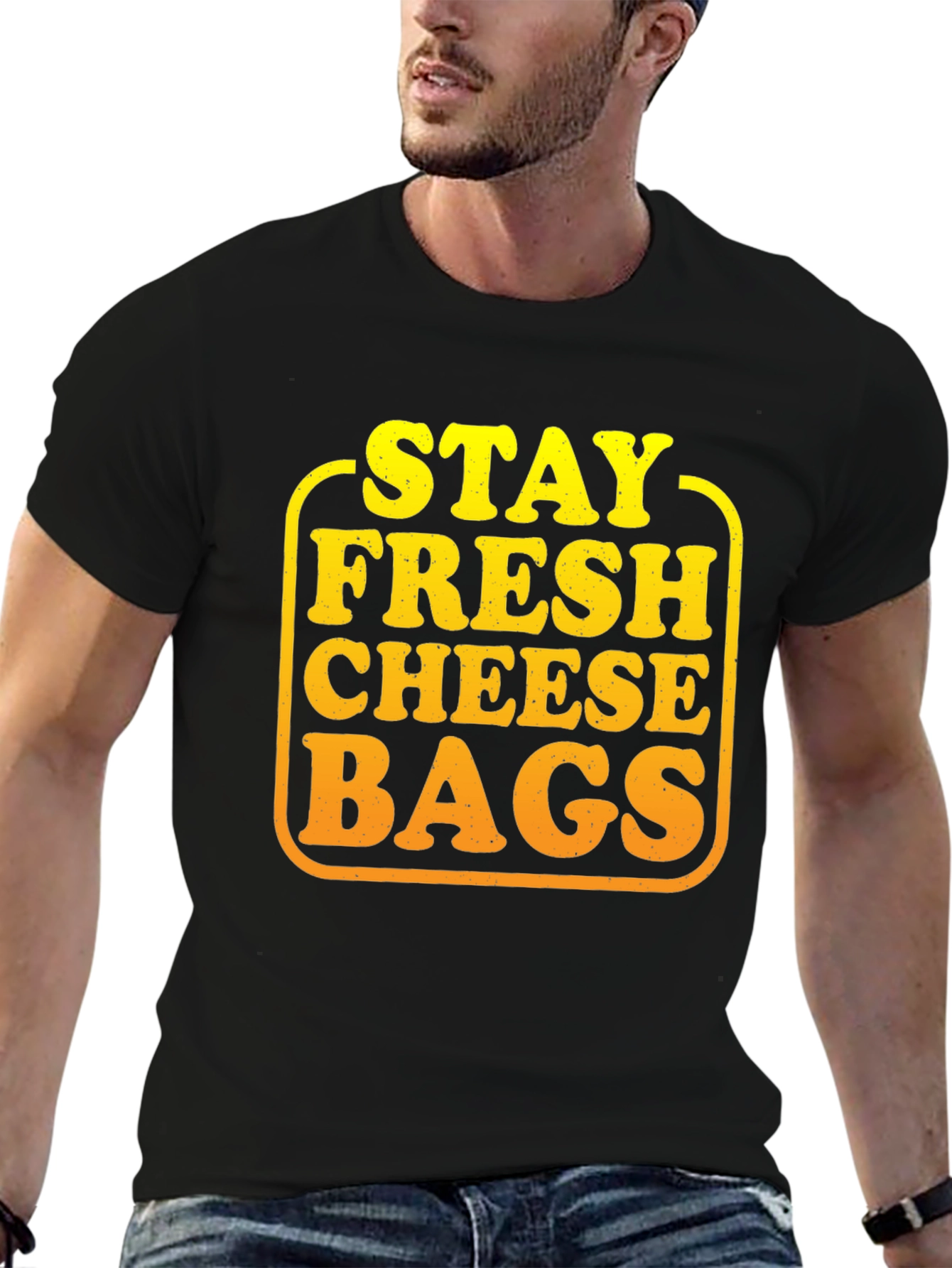 Black Stay Fresh Cheese Bags Graphic T-Shirt view 6