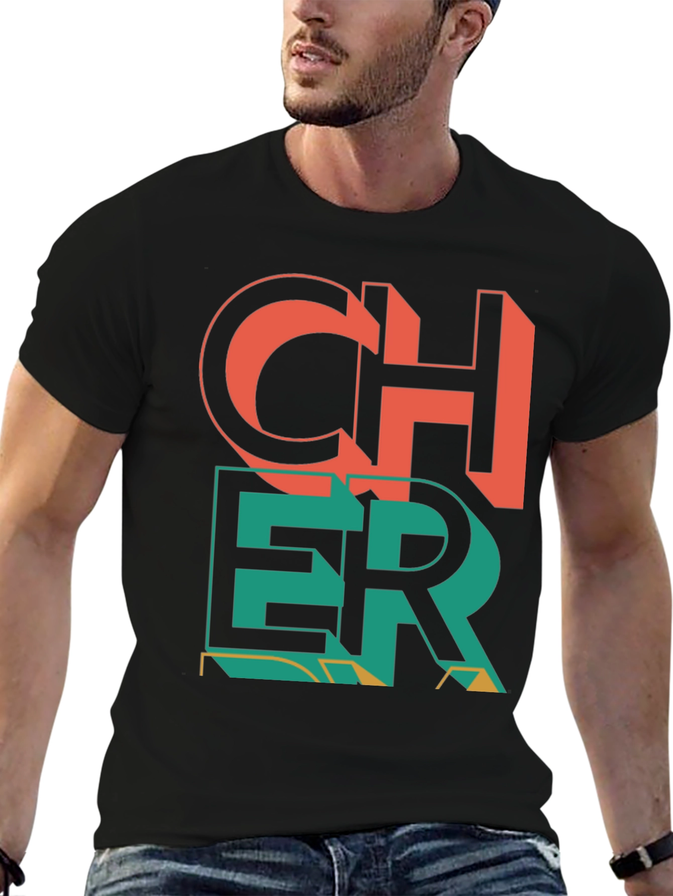 Black Cheer Graphic Print Crew Neck T-Shirt view 6