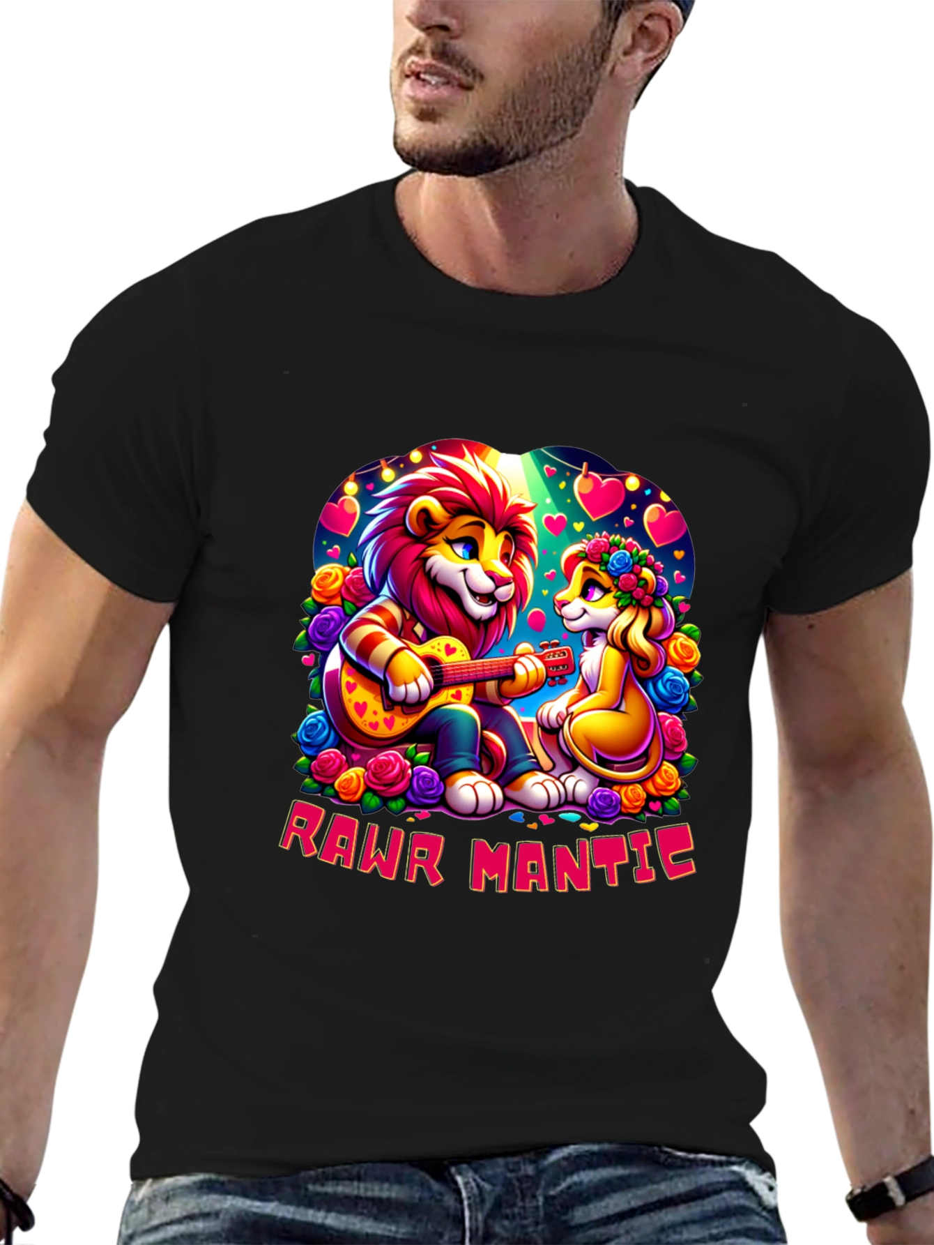 Black Rawr Mantic Lion Couple Graphic Tee view 6