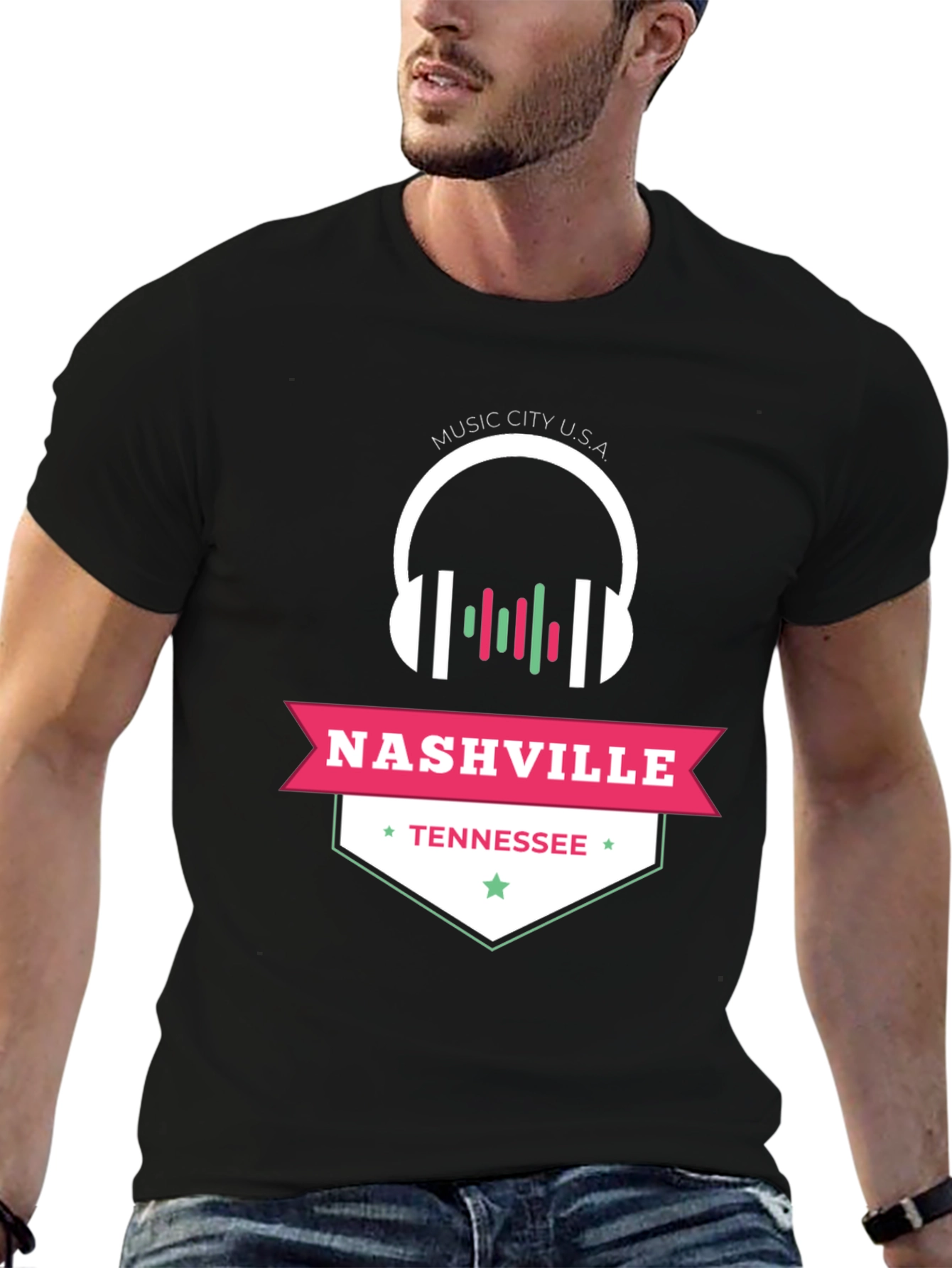 Black Nashville Tennessee Music City USA Graphic Tee view 6
