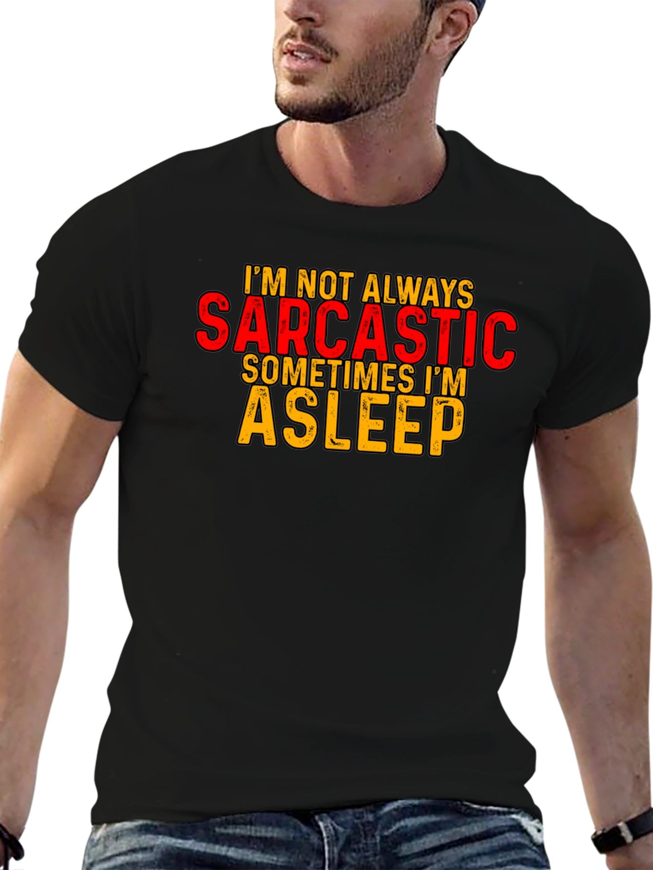 Black Sarcastic/Asleep Graphic T-Shirt view 6