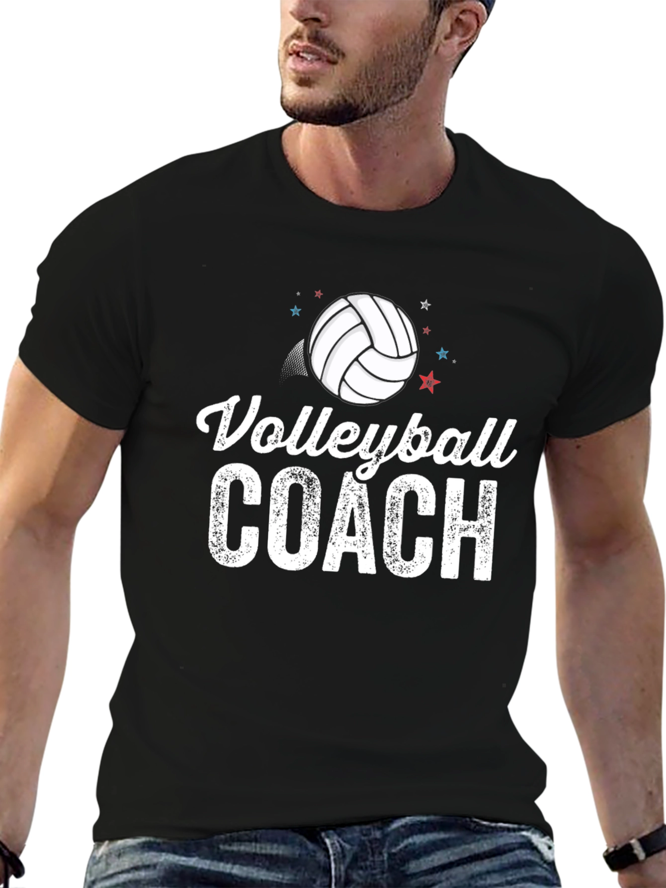 Black Volleyball Coach Graphic T-Shirt view 6