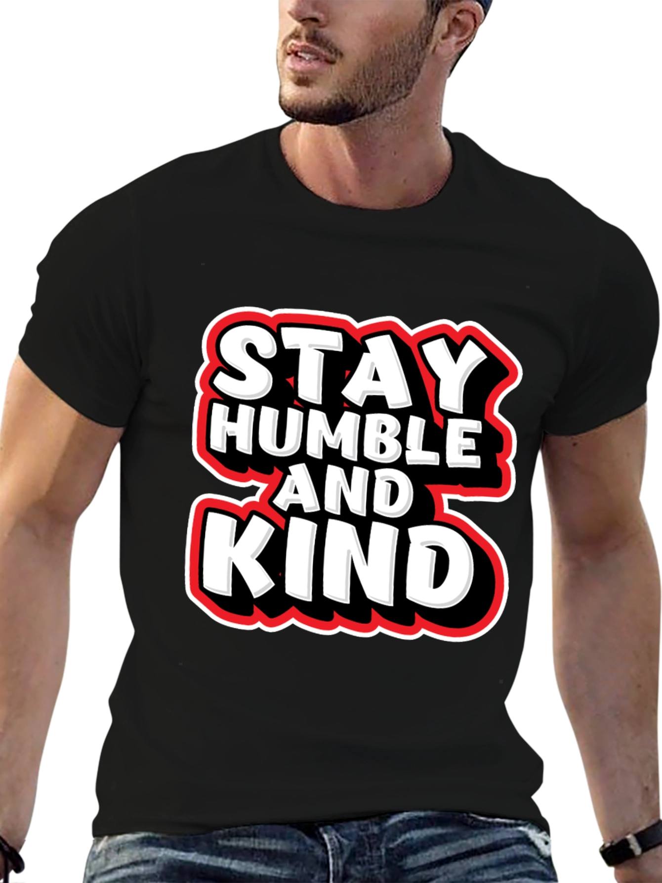 Black Stay Humble & Kind Graphic Tee - Casual Black T-Shirt view 6