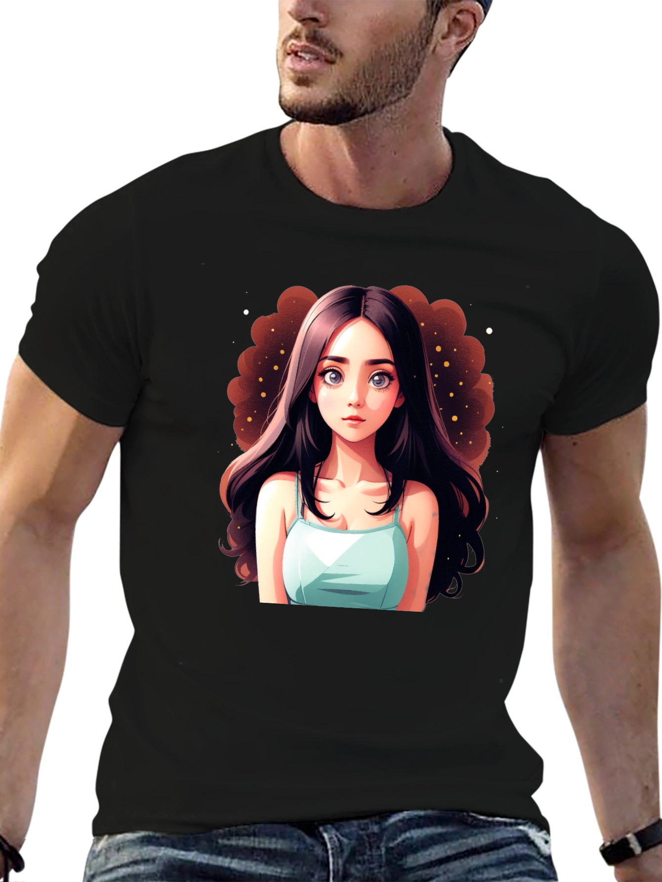 Black Anime Girl Graphic Black T-Shirt view 6