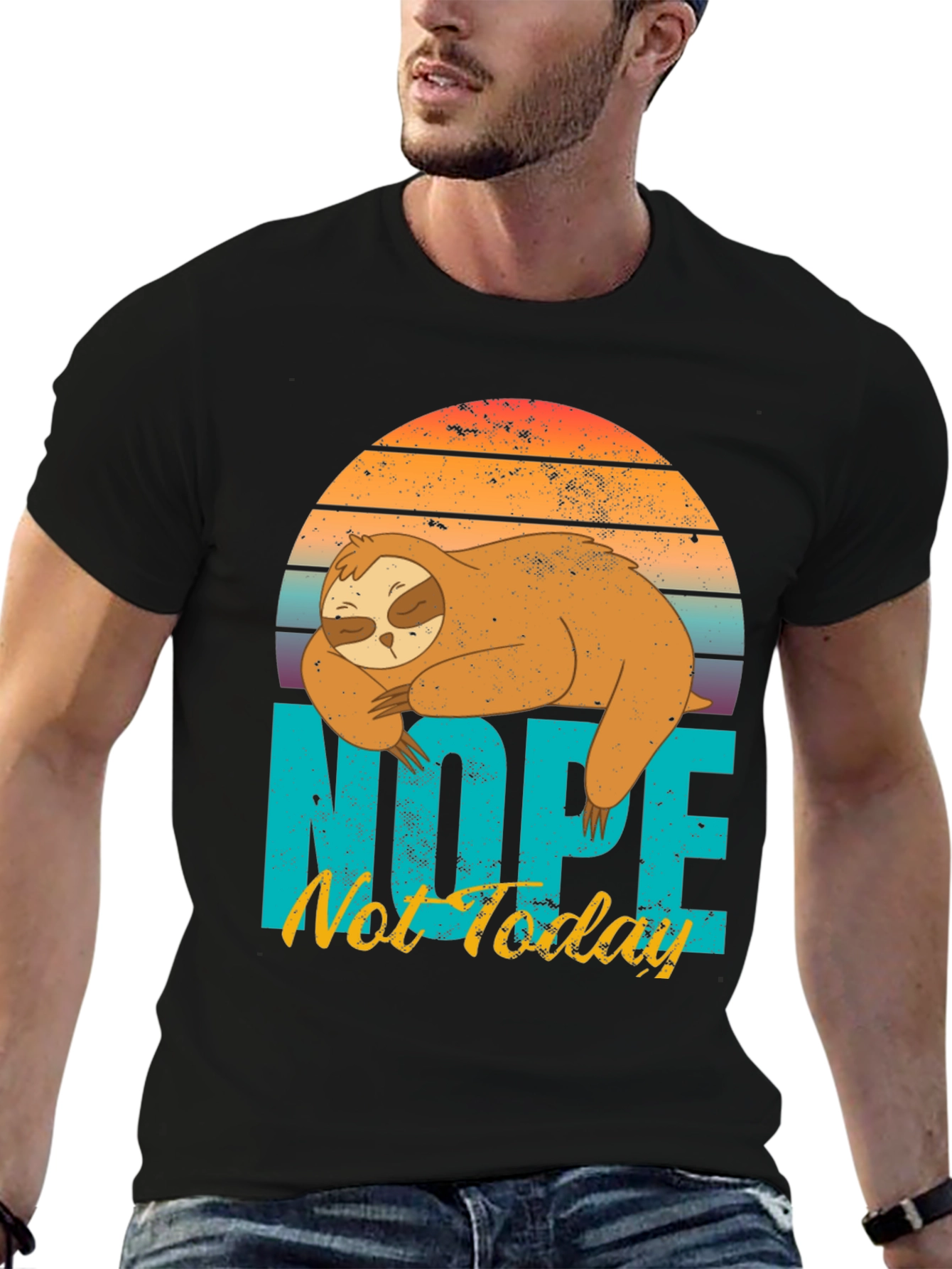 Black Nope Not Today Sloth Graphic T-Shirt view 6
