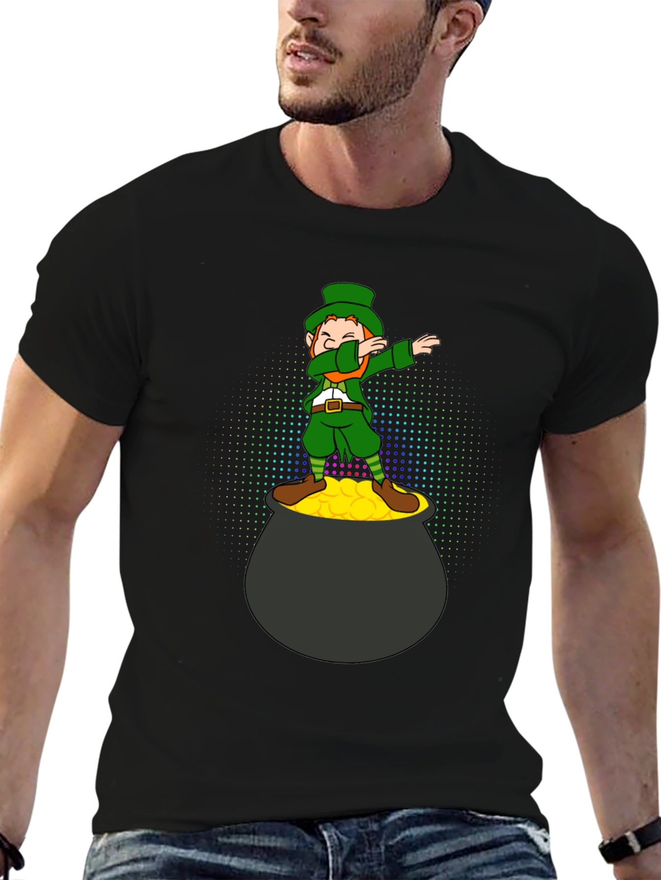 Black Lucky Dabbing Leprechaun Black T-Shirt view 6