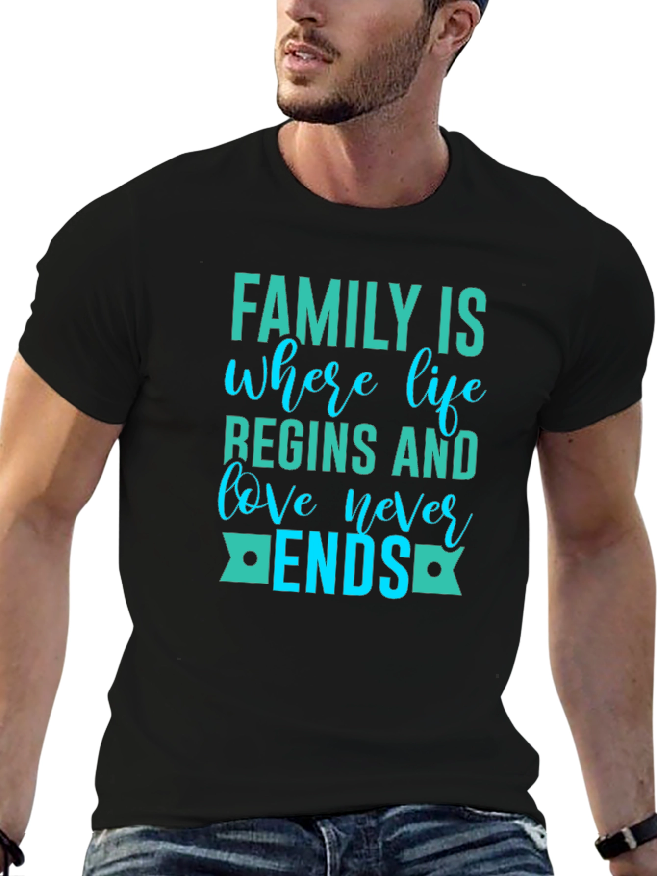 Black Family Love Never Ends Graphic Tee - Black Casual T-Shirt view 6
