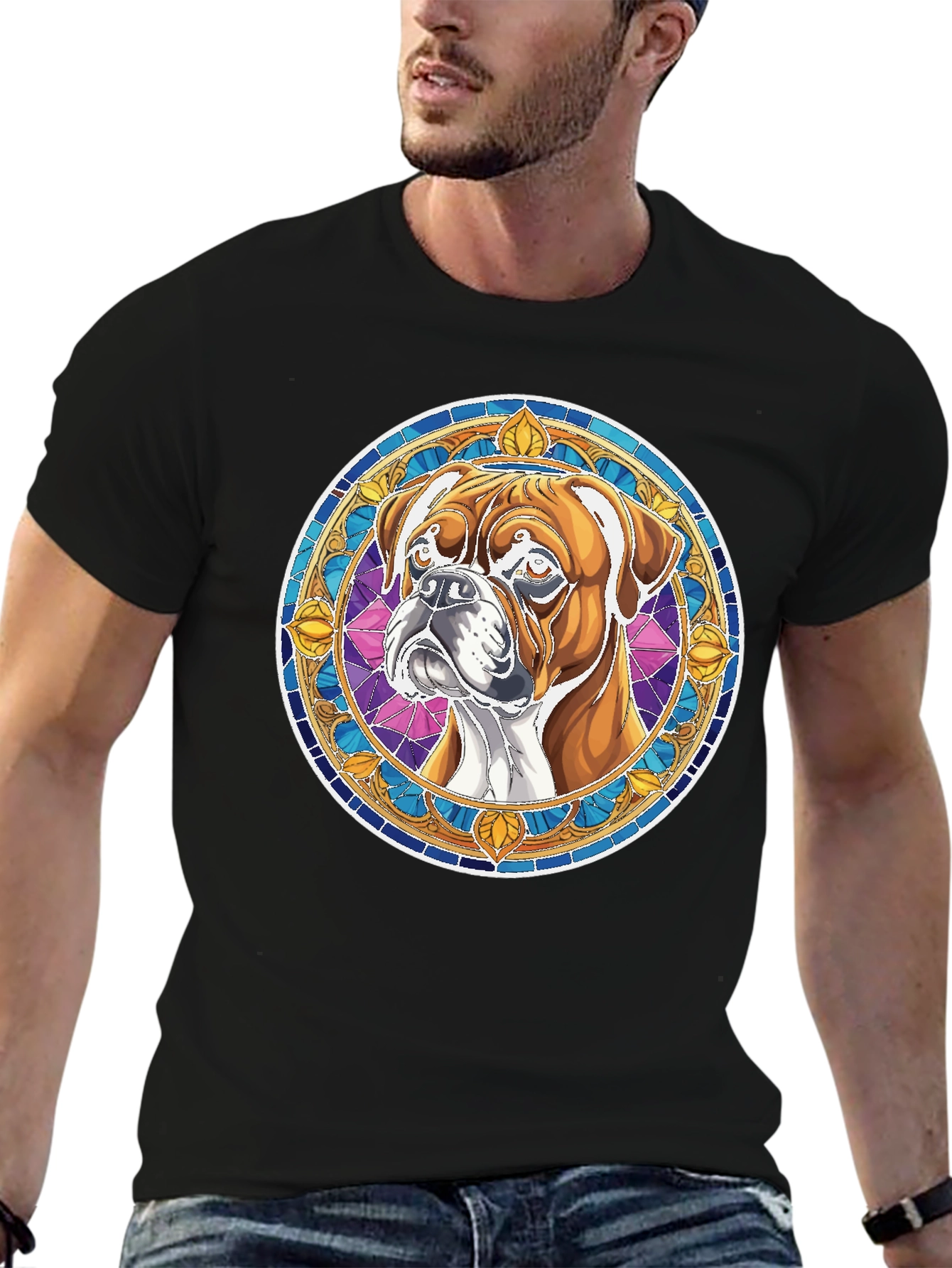 Boxer Dog Stained Glass Style Graphic Tee - 6