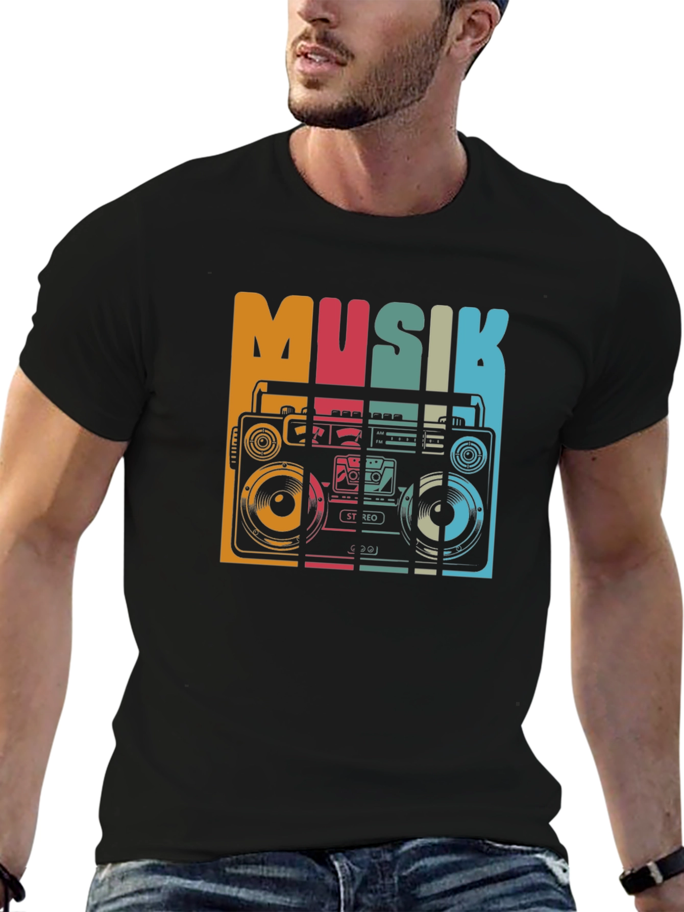 Black Retro Musik Boombox Graphic Tee view 6