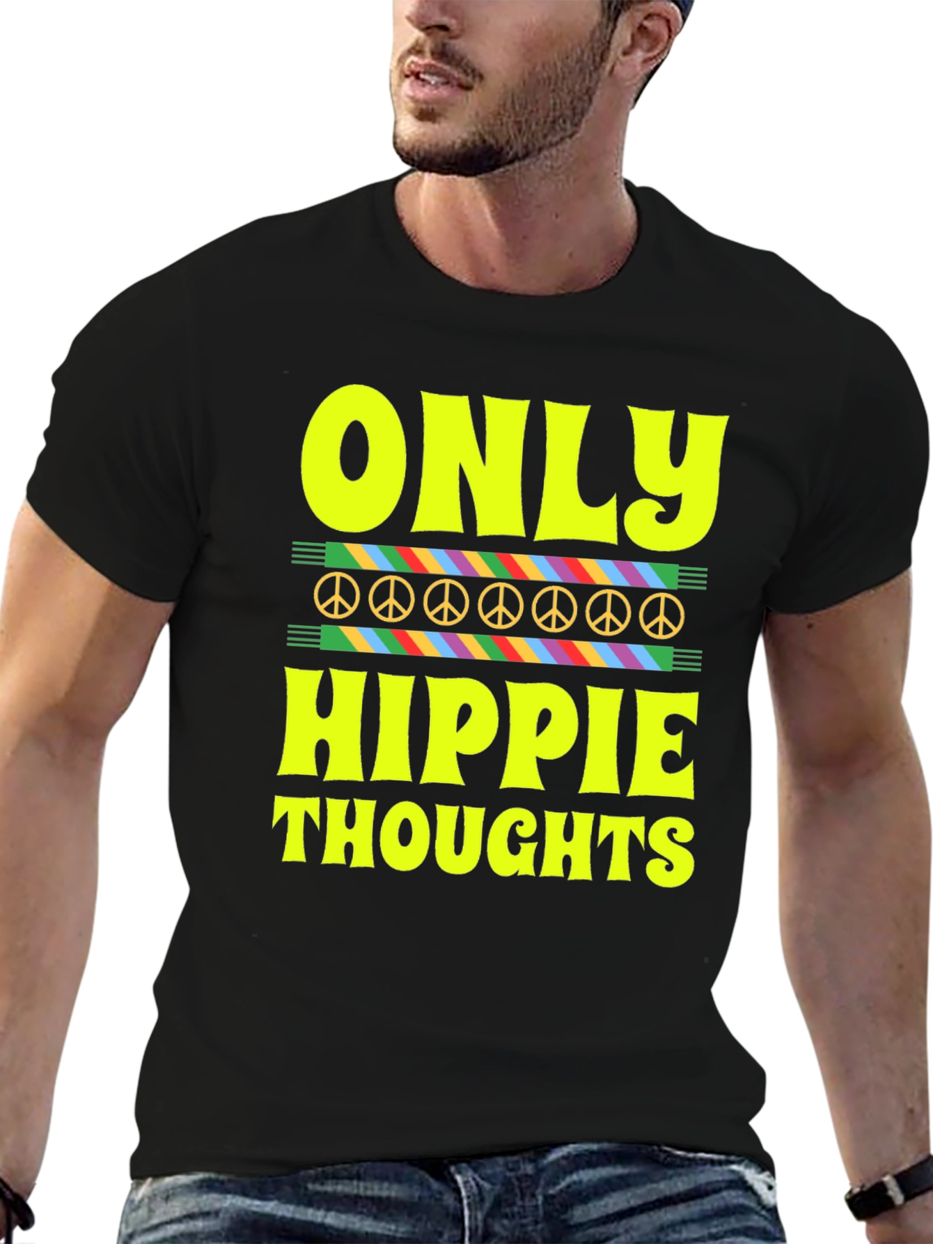 Black Only Hippie Thoughts Graphic T-Shirt view 6
