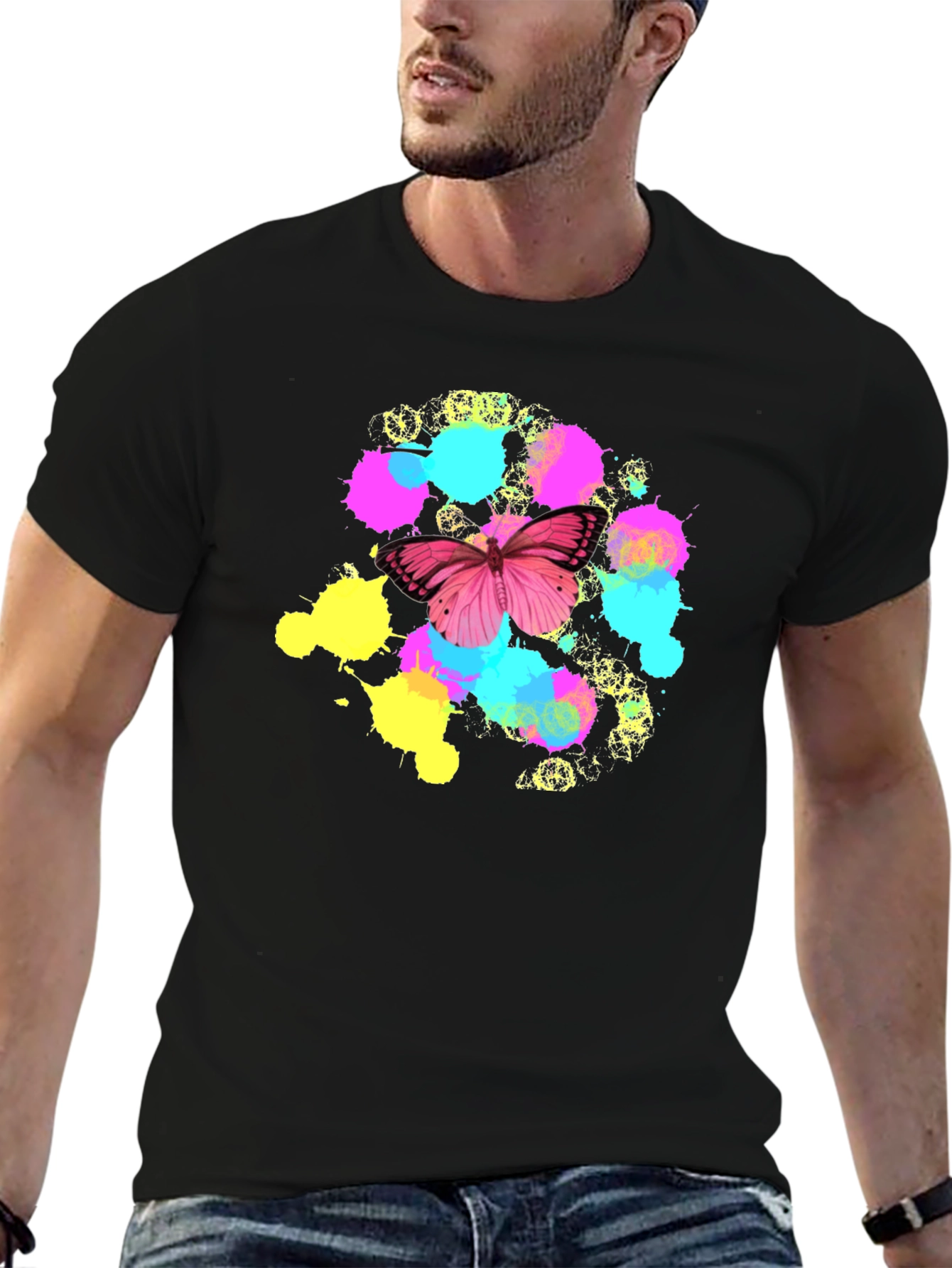 Black Butterfly Splatter T-Shirt - Vibrant Graphic Tee view 6