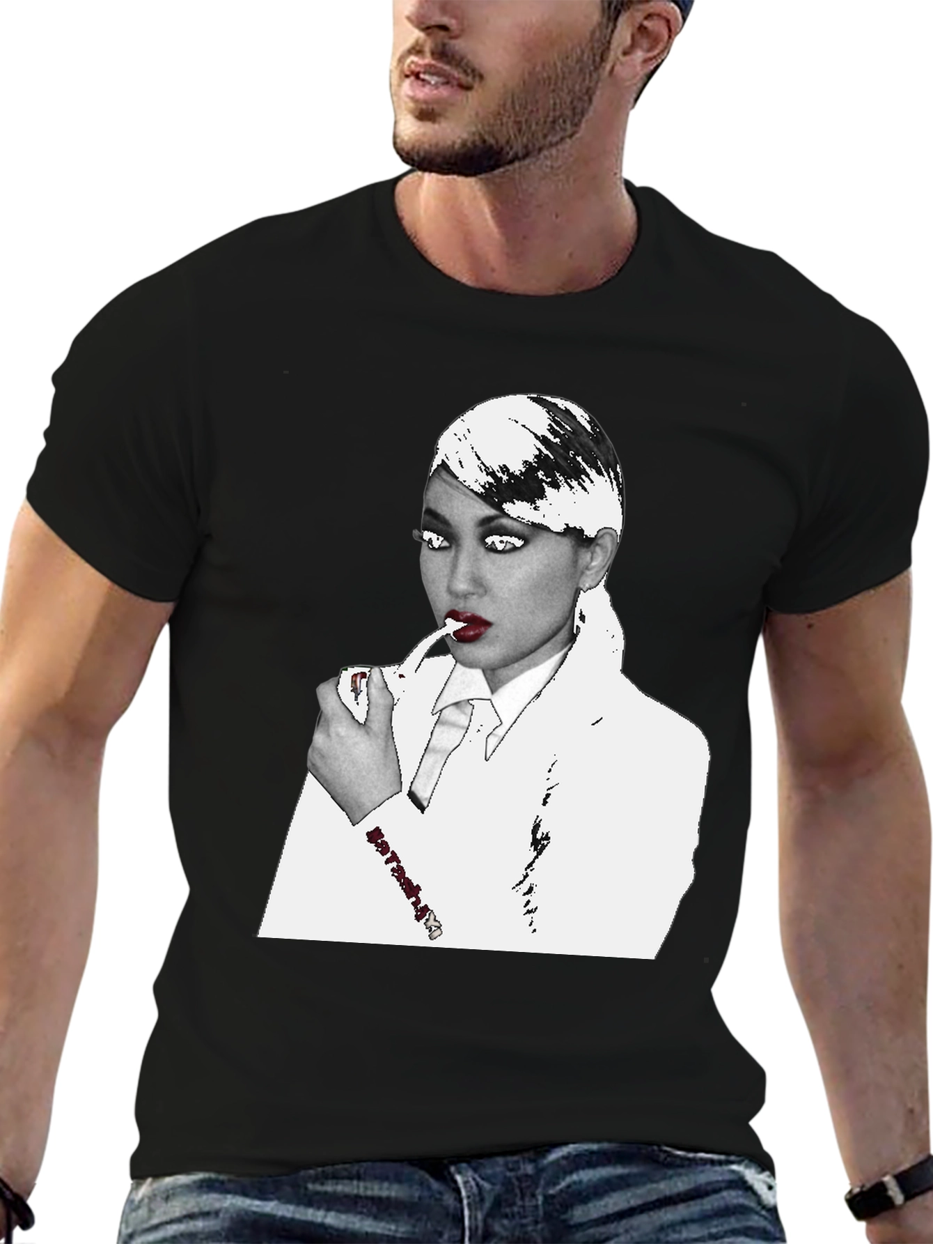 Black Edgy Woman in Suit Black T-Shirt view 6