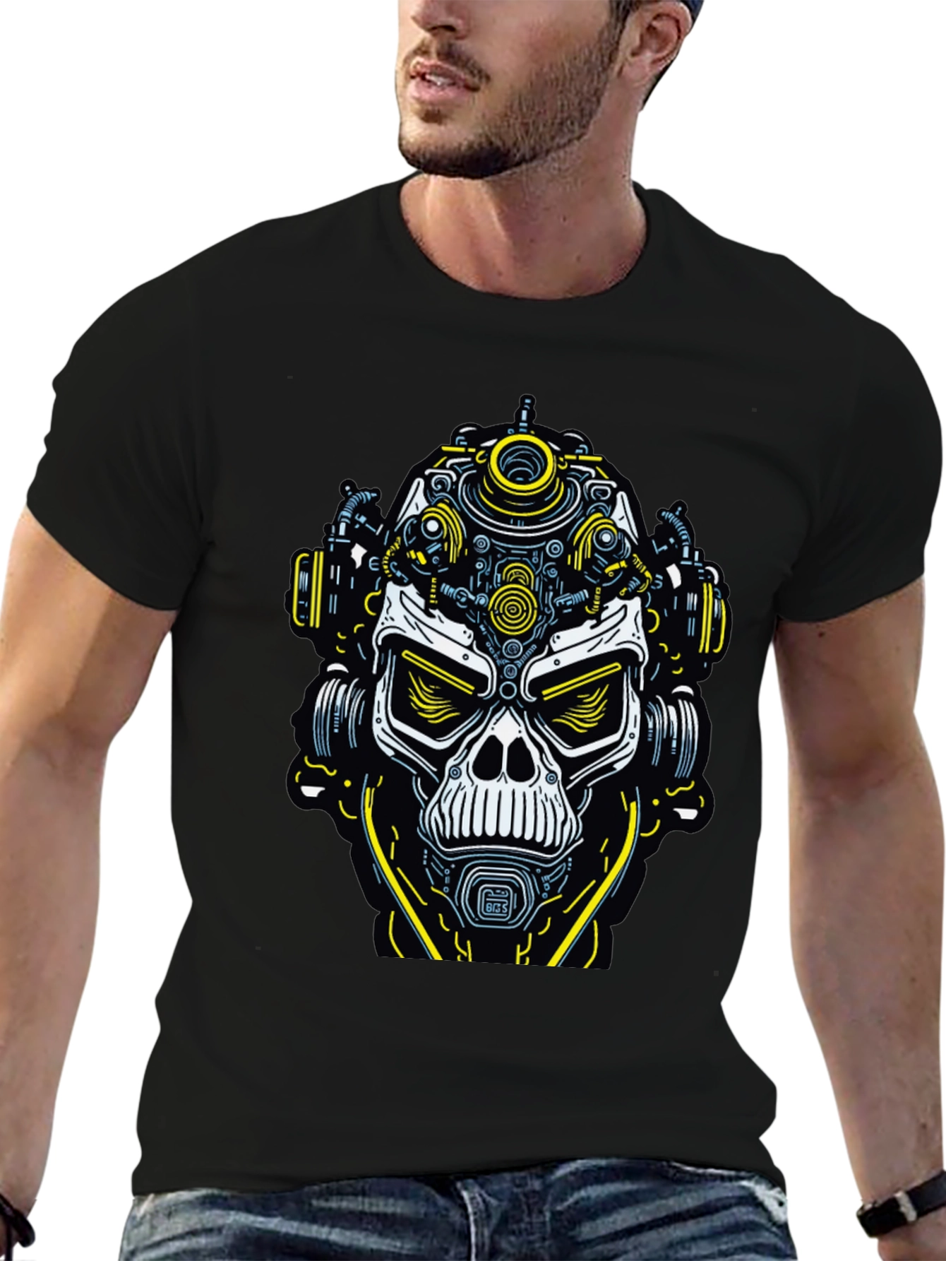Black Steampunk Skull T-Shirt - Unique Graphic Tee for Men view 6