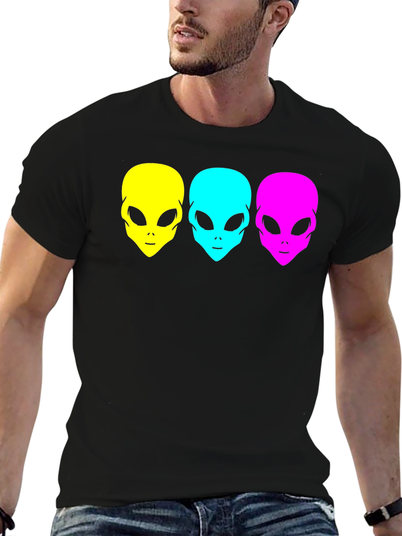Black Alien Head Graphic Tee - Black Unisex T-Shirt view 6