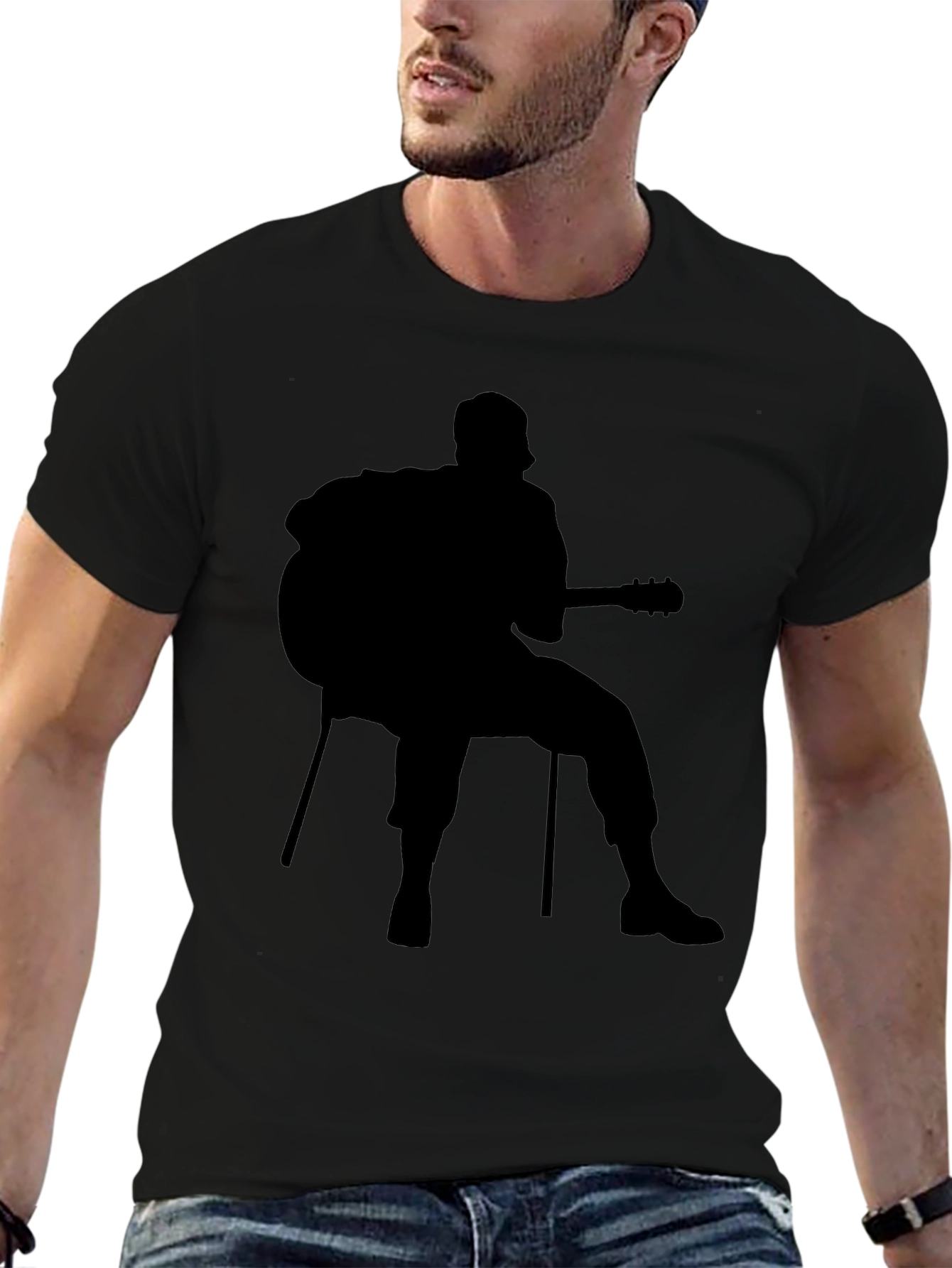Black Silhouette Guitar Player T-Shirt - Casual Style view 6