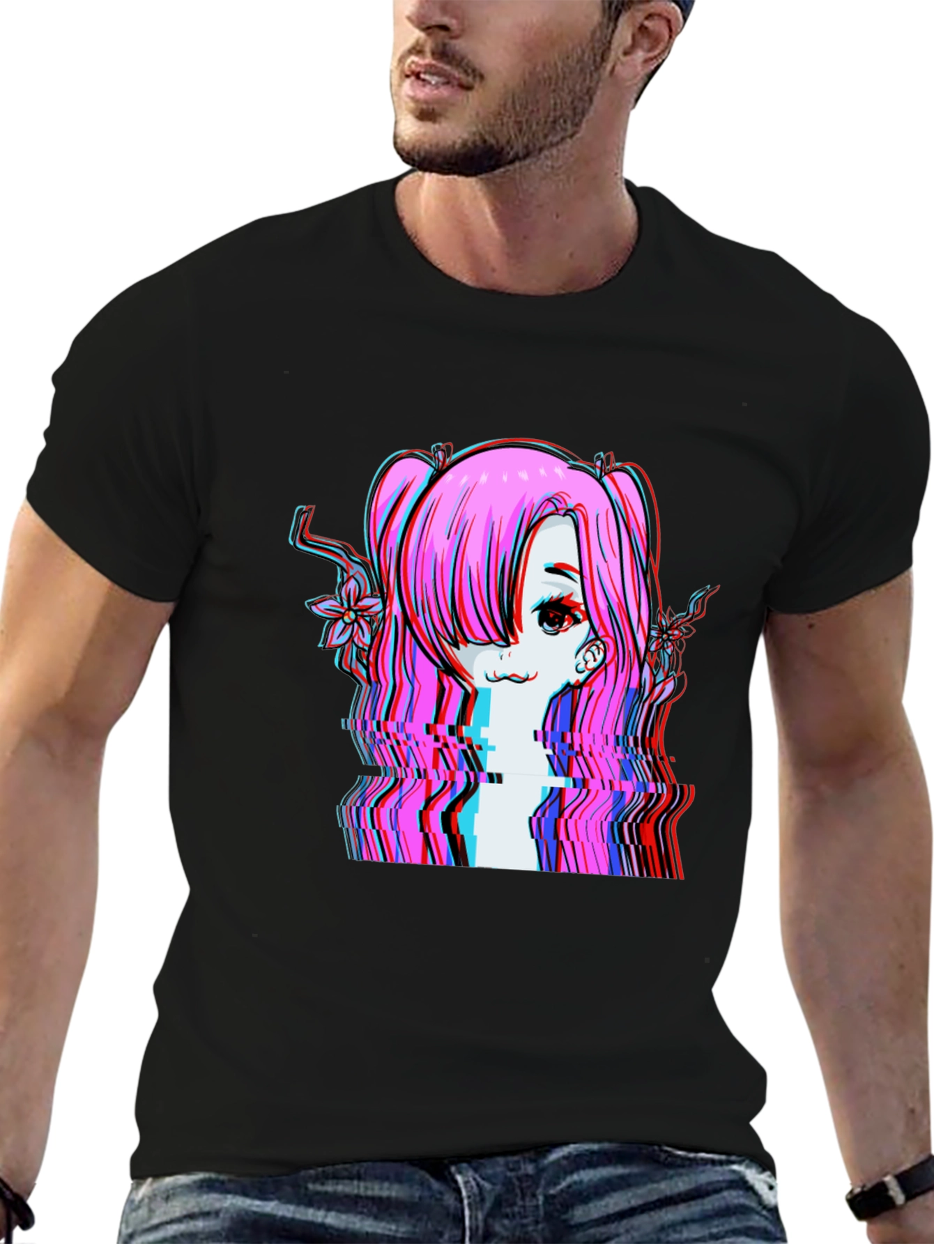 Glitch Anime Girl T-Shirt - Edgy Vaporwave Style - 6