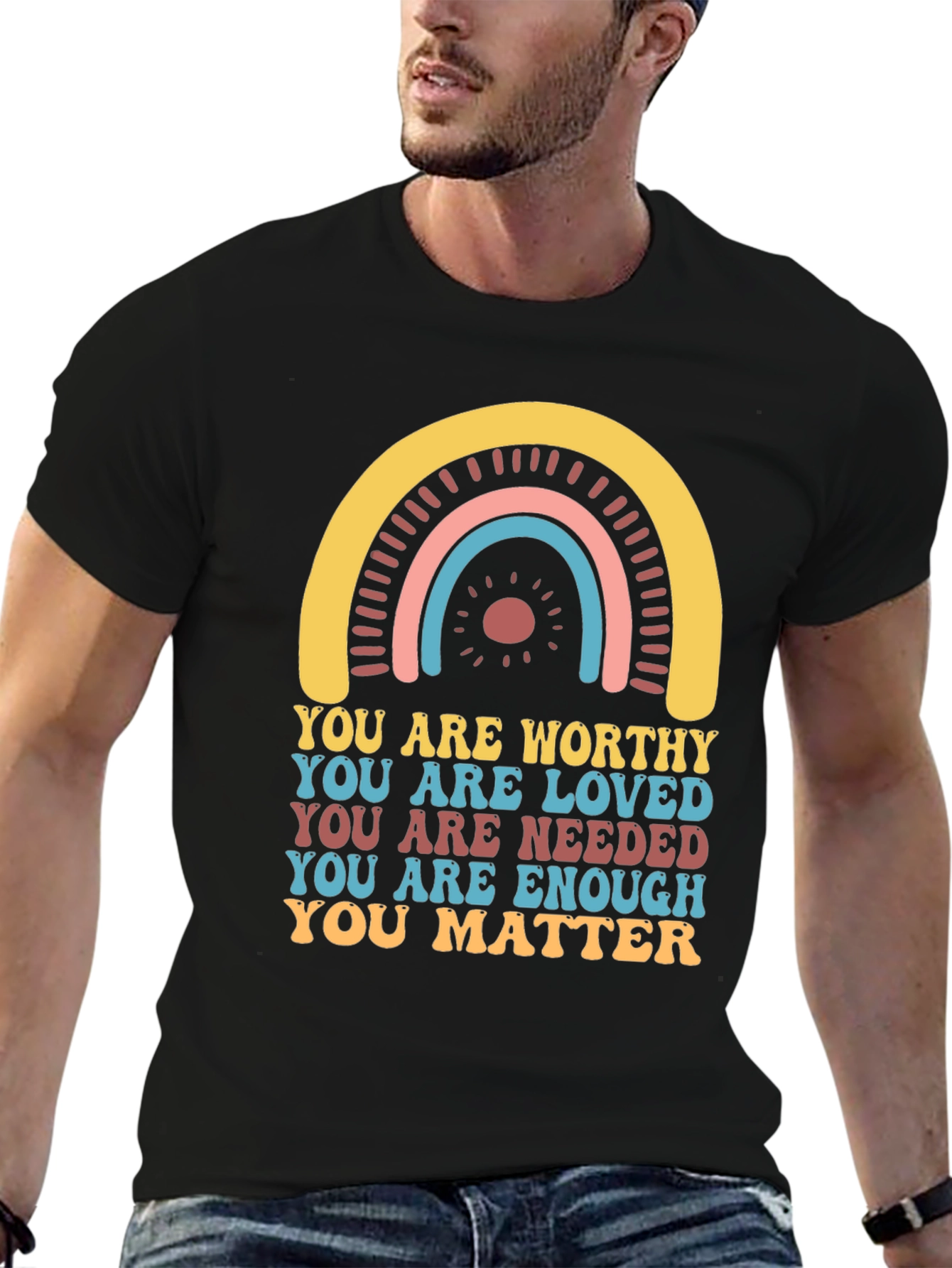 Black Affirmation T-Shirt - You Are Worthy, Loved, Needed view 6