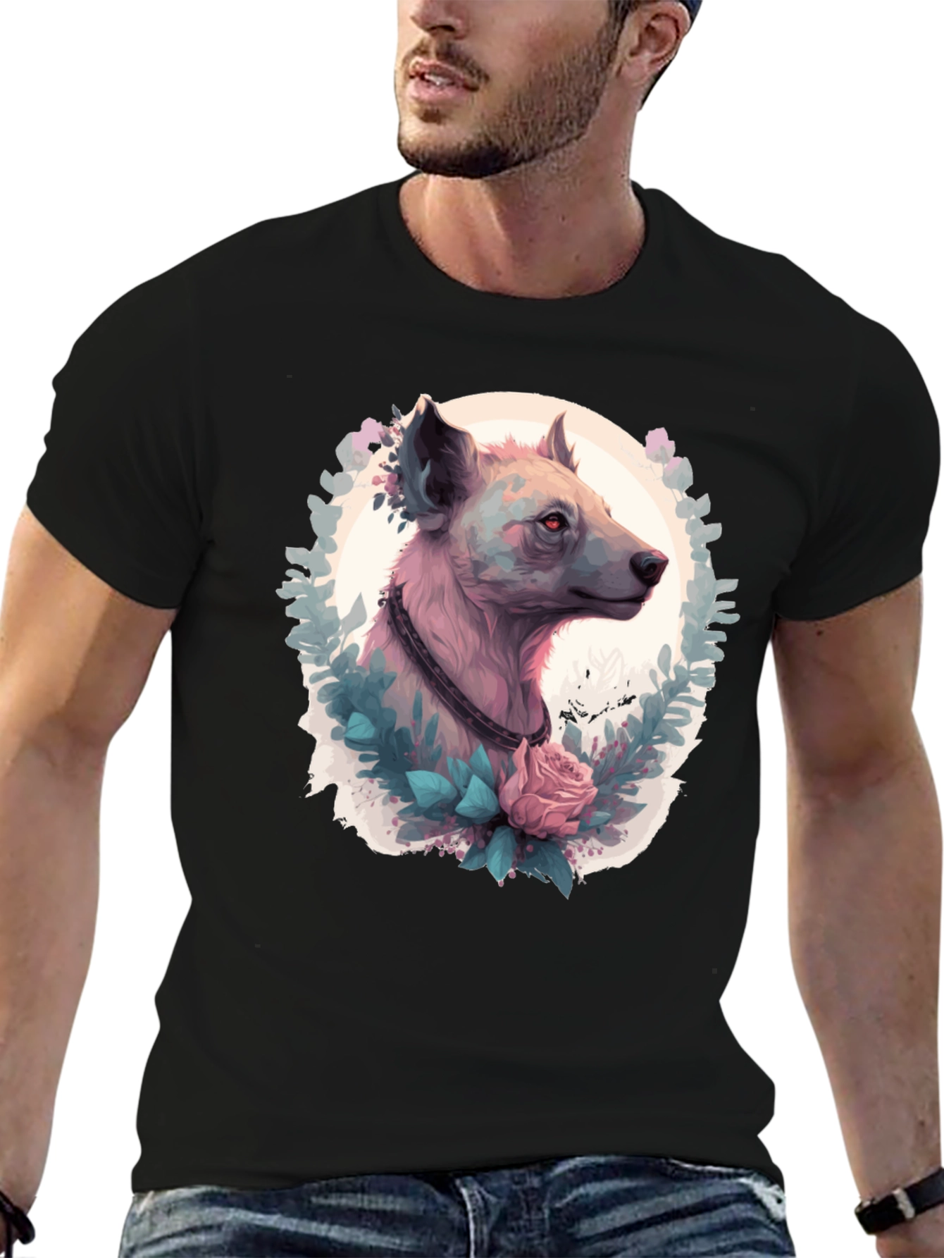 Black Hyena Portrait T-Shirt - Unique Animal Graphic Tee view 6