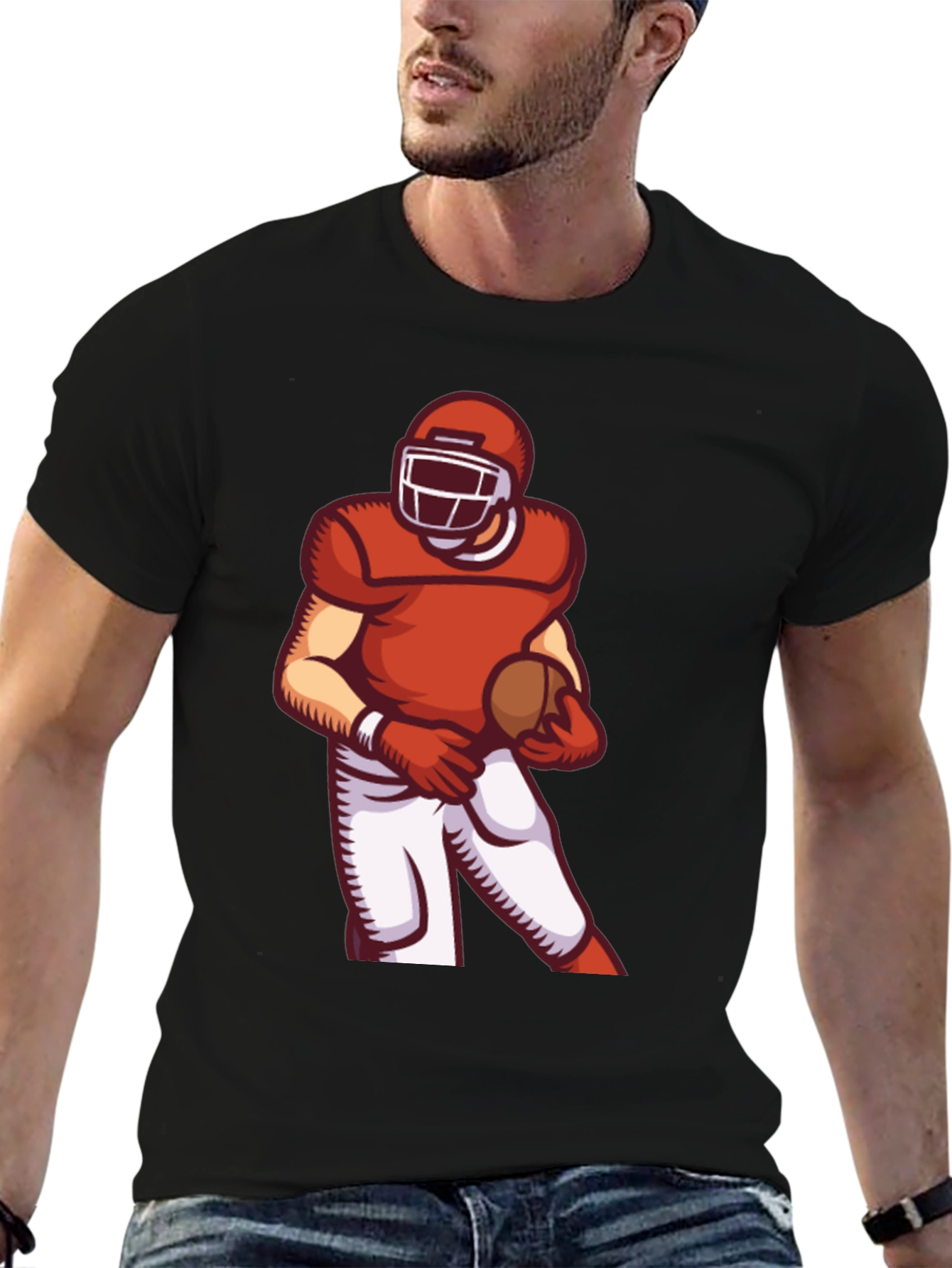 Black Football Player Graphic Tee - Sporty Black T-Shirt view 6
