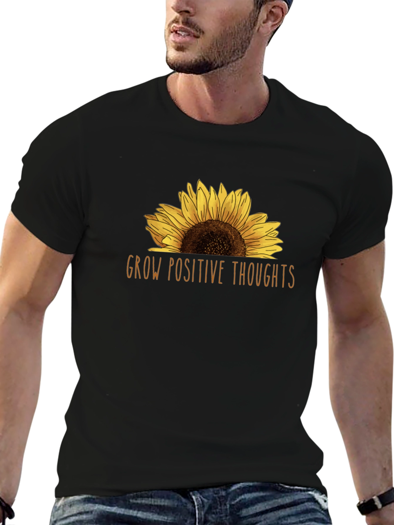 Black Grow Positive Thoughts Sunflower Graphic Tee view 6
