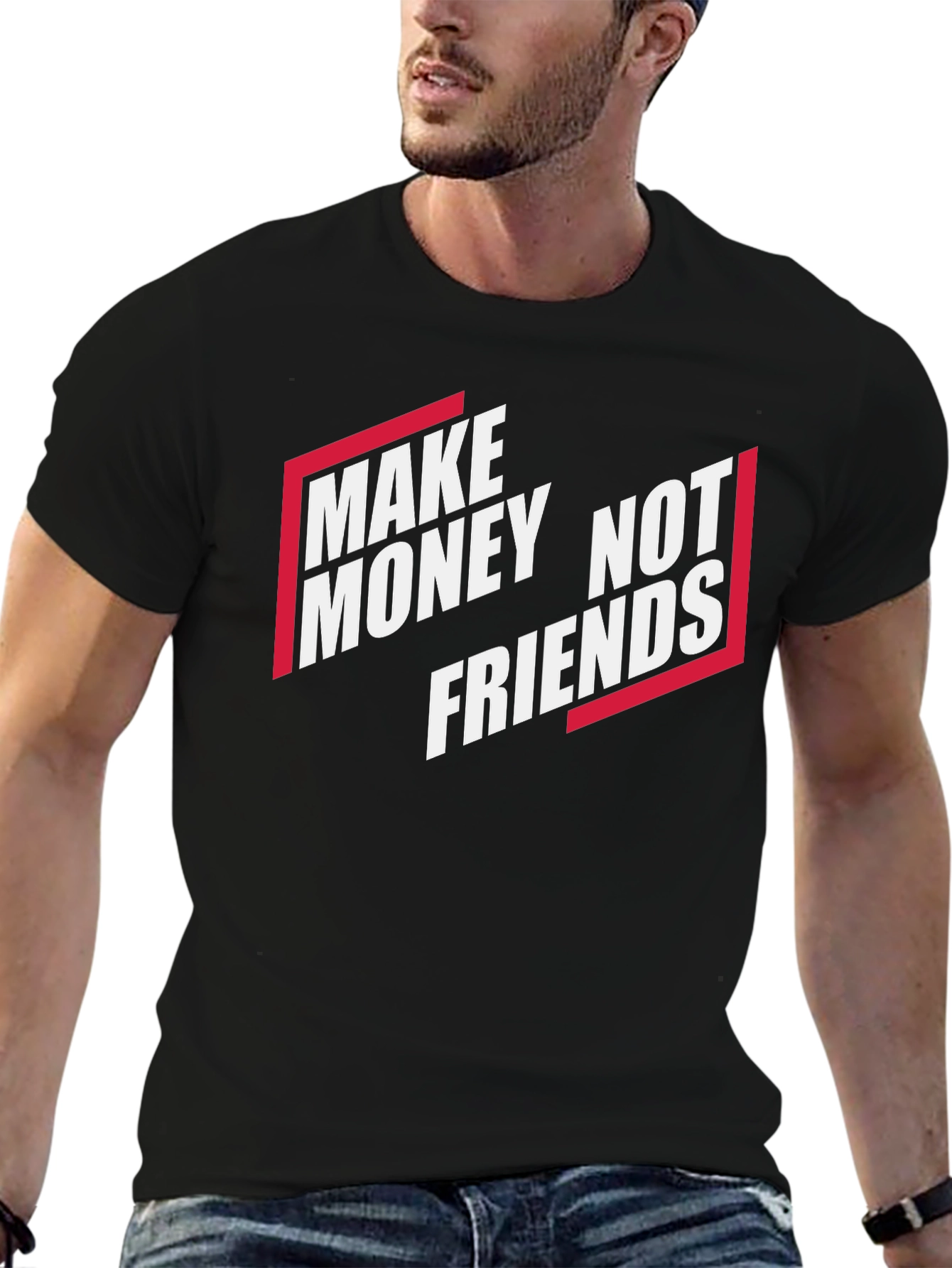 Black Make Money Not Friends Graphic T-Shirt view 6