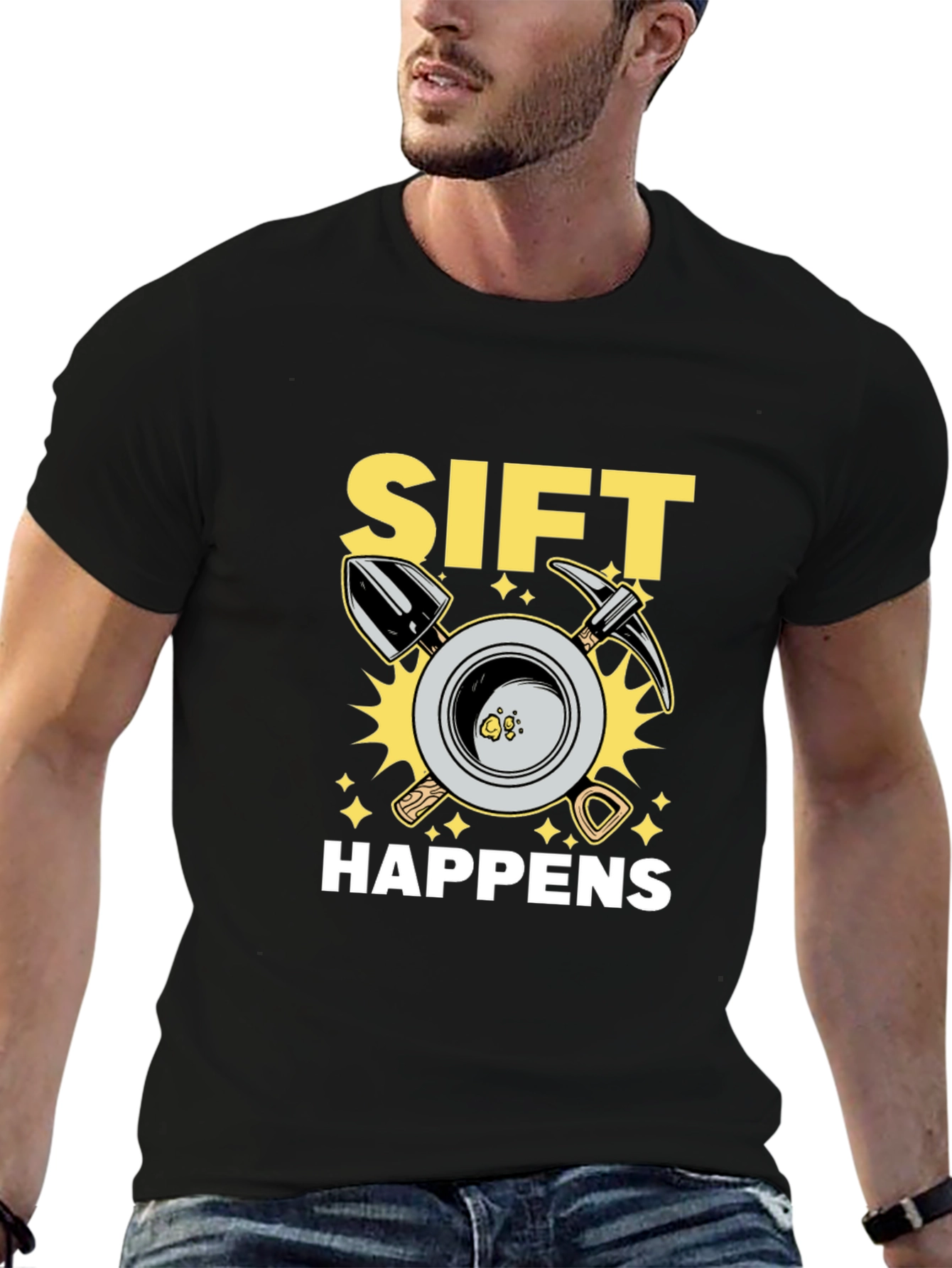 Black Sift Happens Graphic T-Shirt - Gold Mining Humor view 6